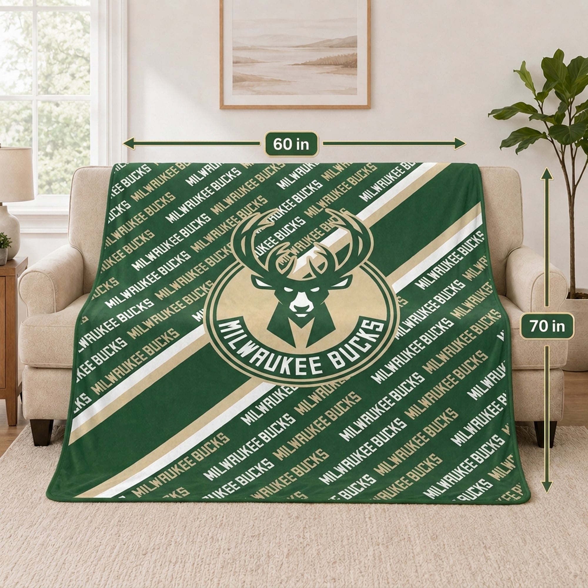 Couverture ultra douce Pegasus Milwaukee Bucks 60" x 70" (diagonale) avec logo et doublure