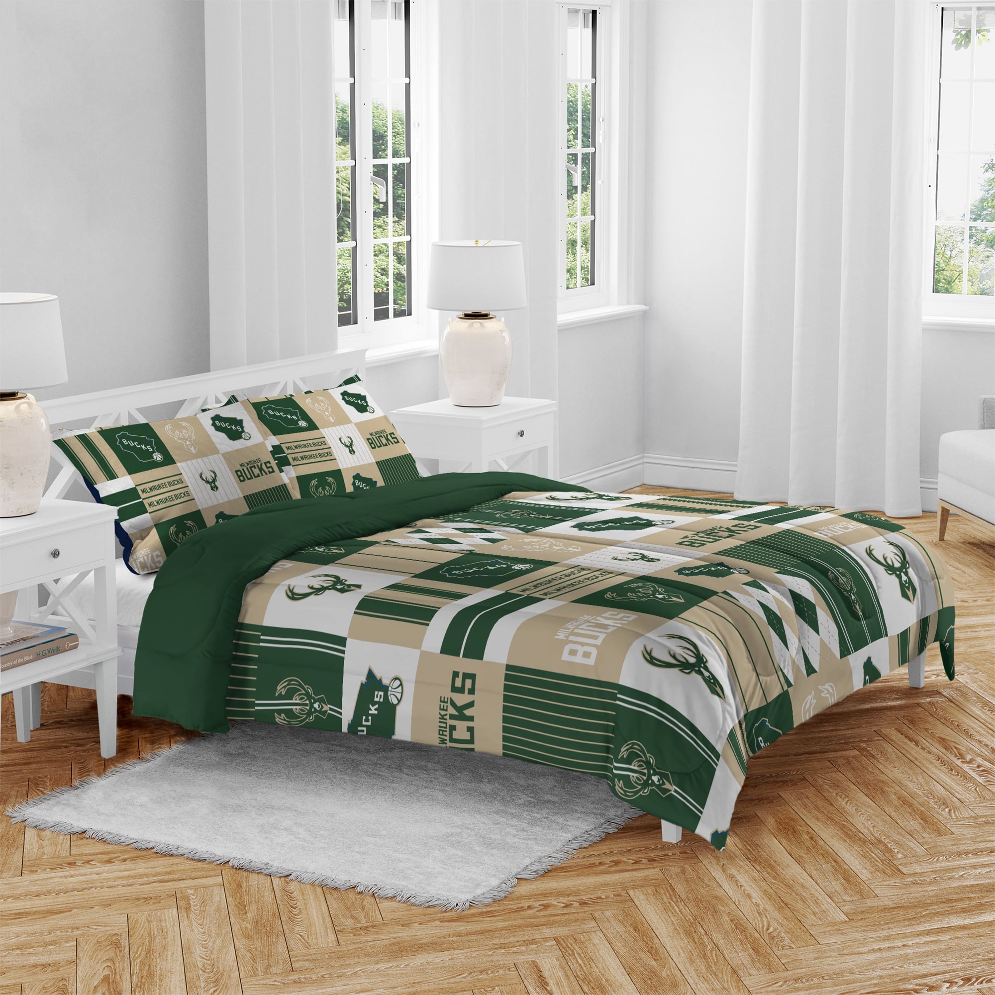 Ensemble de literie trois pièces Pegasus Milwaukee Bucks Patchwork Plaid pour lit double/queen