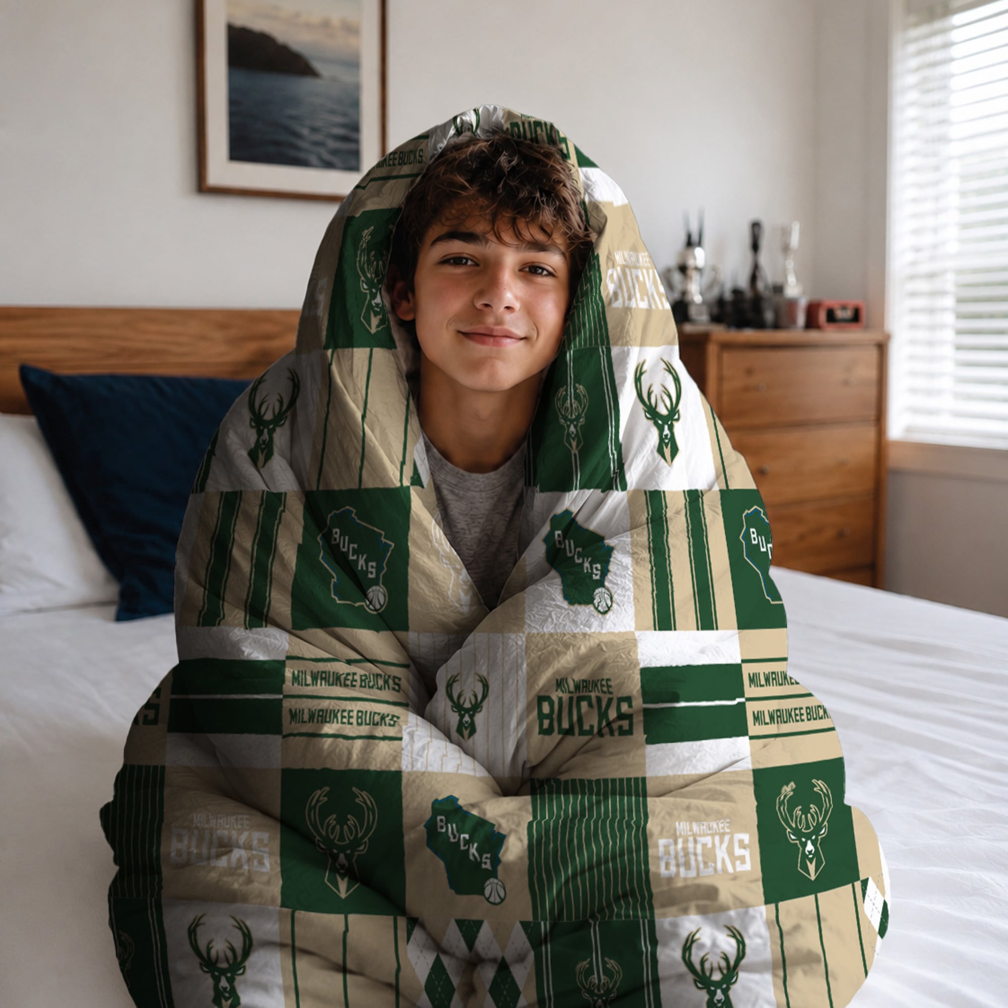 Ensemble de literie deux pièces Pegasus Milwaukee Bucks Patchwork Plaid pour lit simple/simple XL
