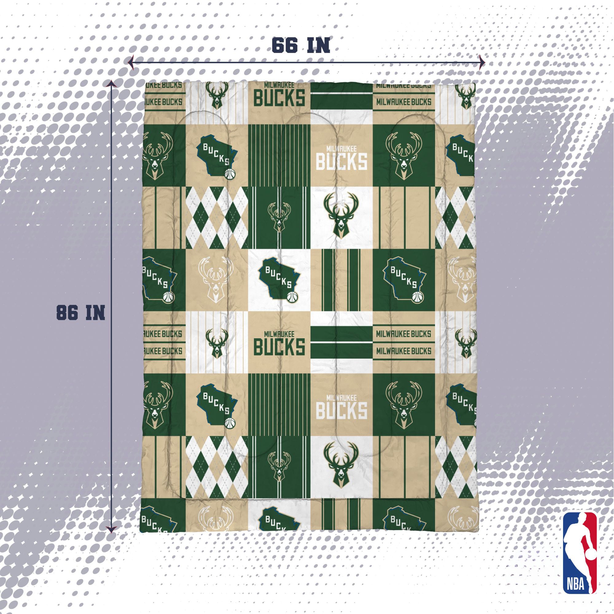 Ensemble de literie deux pièces Pegasus Milwaukee Bucks Patchwork Plaid pour lit simple/simple XL