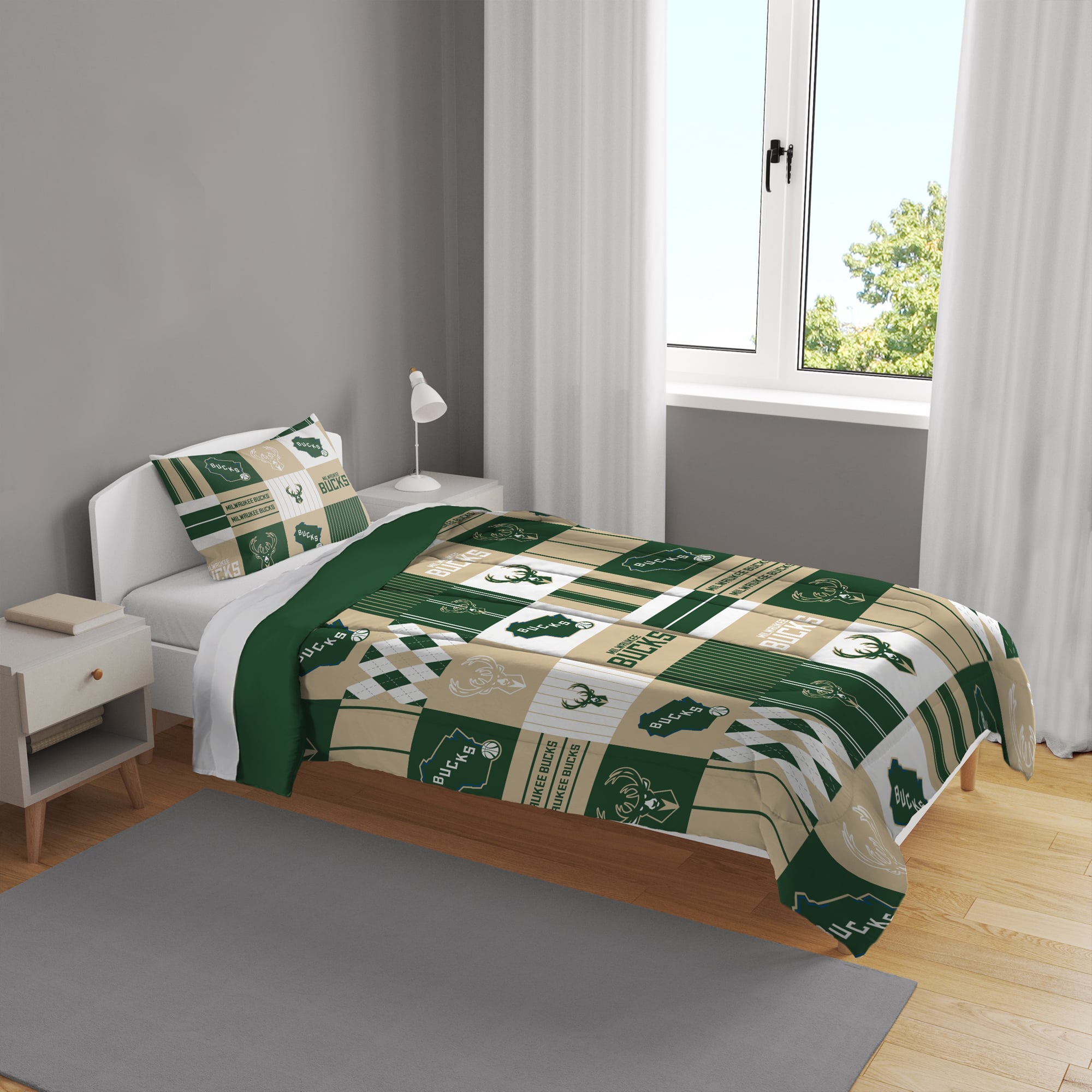 Ensemble de literie deux pièces Pegasus Milwaukee Bucks Patchwork Plaid pour lit simple/simple XL
