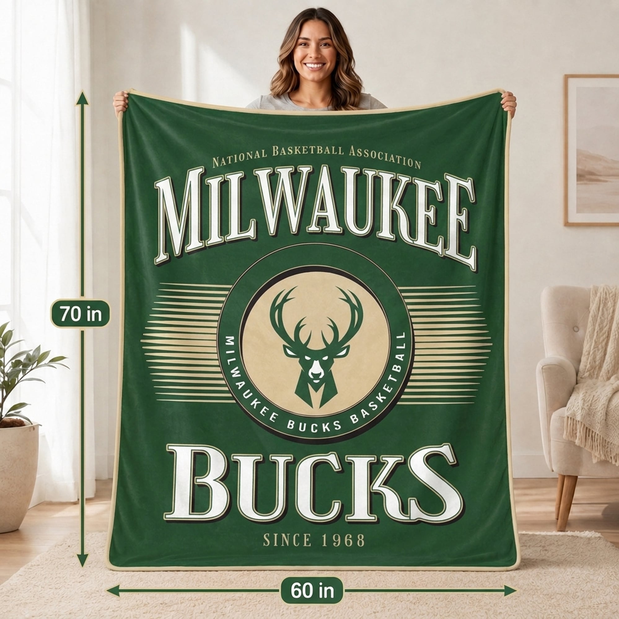 Pegasus Milwaukee Bucks Spotlight Arch 60" x 70" Ultra Soft Throw Blanket