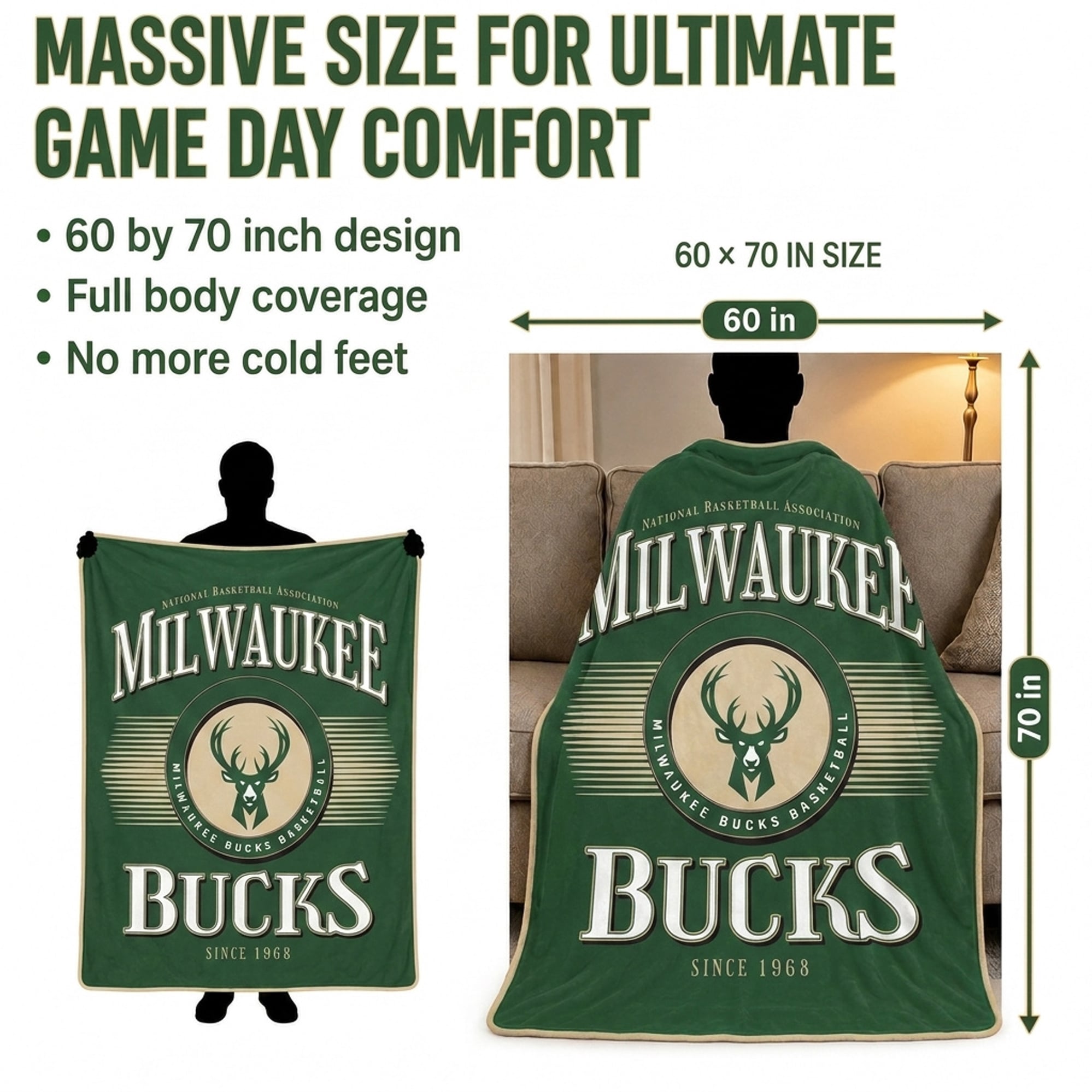 Pegasus Milwaukee Bucks Spotlight Arch 60" x 70" Ultra Soft Throw Blanket