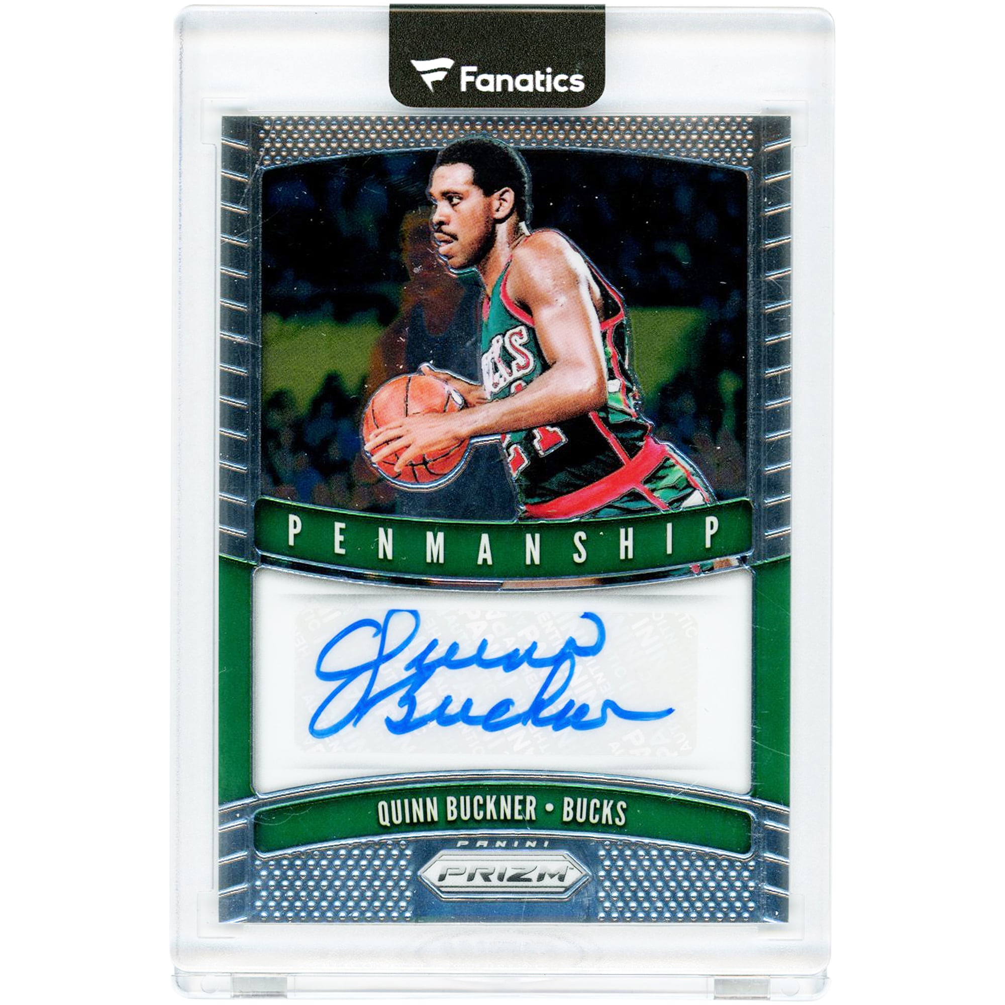 Carte Panini Prizm Penmanship 2019-20 #PM-QBK autographiée par Quinn Buckner (Milwaukee Bucks)