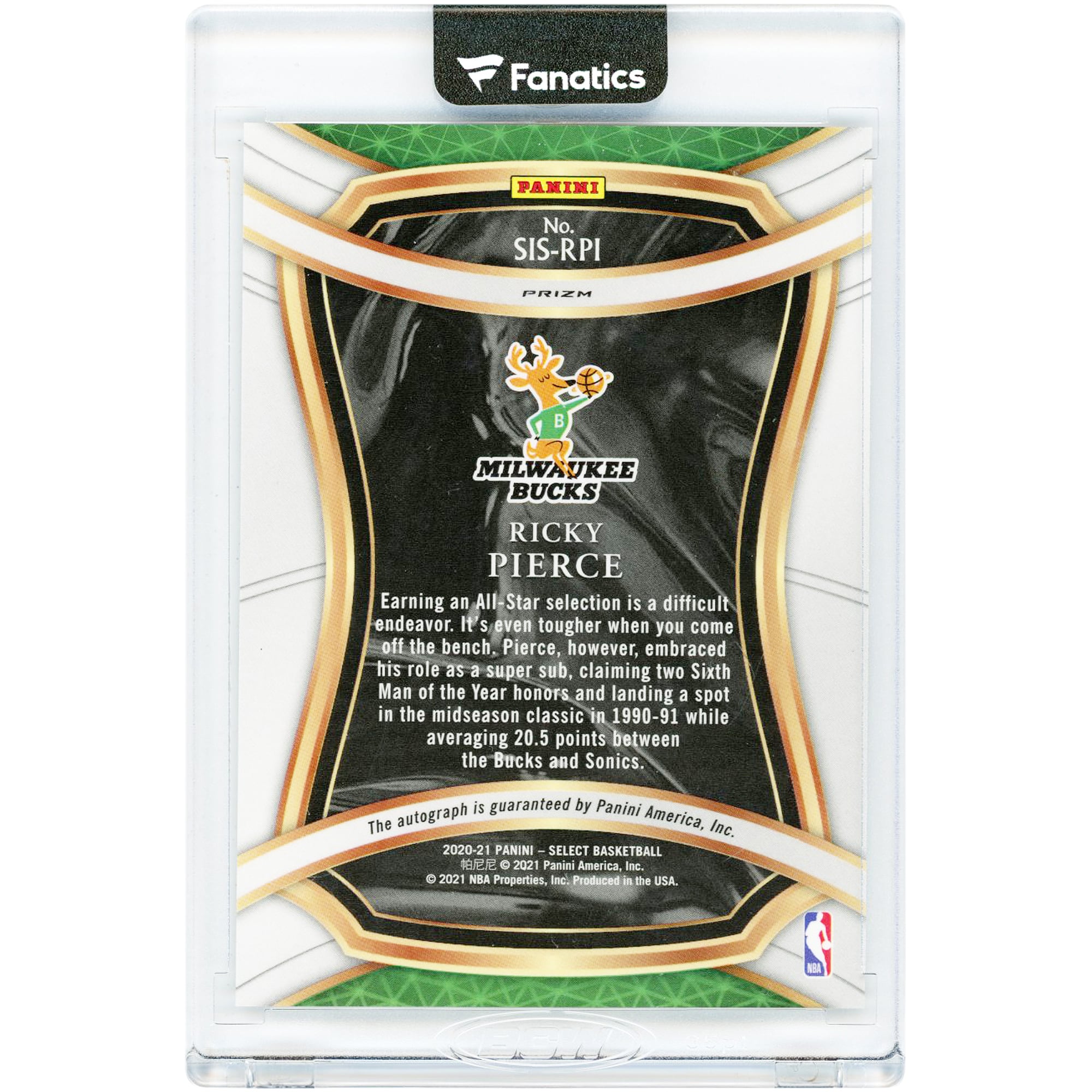 Ricky Pierce Milwaukee Bucks Autographed 2020-21 Panini Select Silver Prizm #SIS-RPI Card