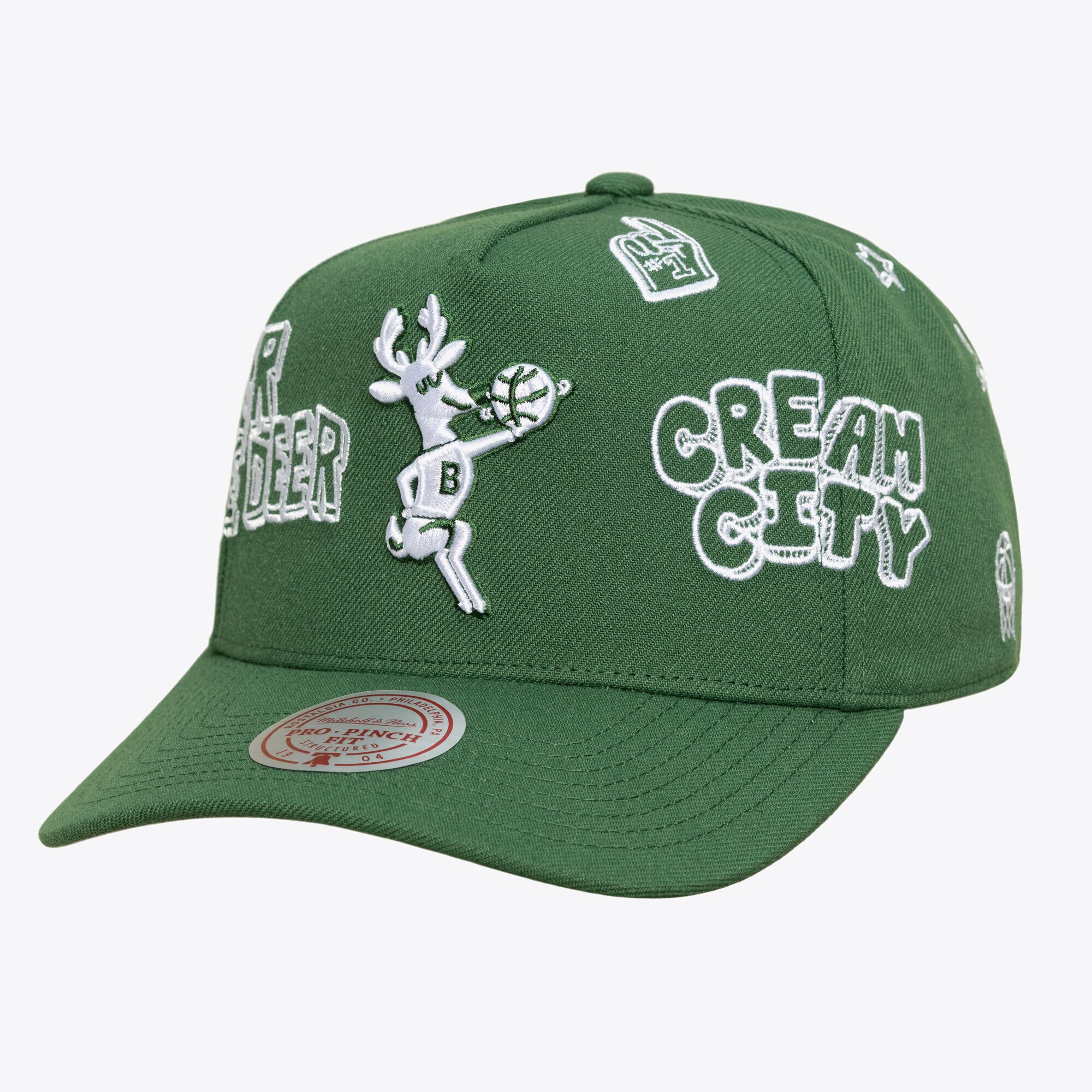 Casquette unisexe Mitchell & Ness Hunter Green Milwaukee Bucks Hardwood Classics Downtown Doodle Pro