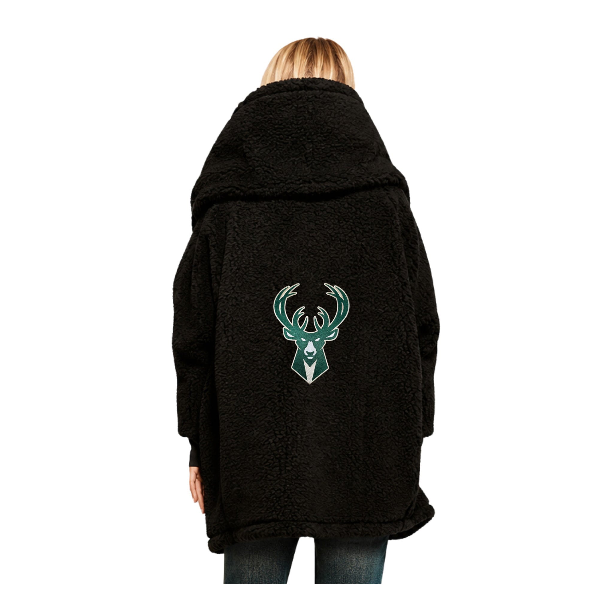Unisex the Best Lounger World By Jill Martin Black Milwaukee Bucks Oversized Open-Front Hoodie Sweater