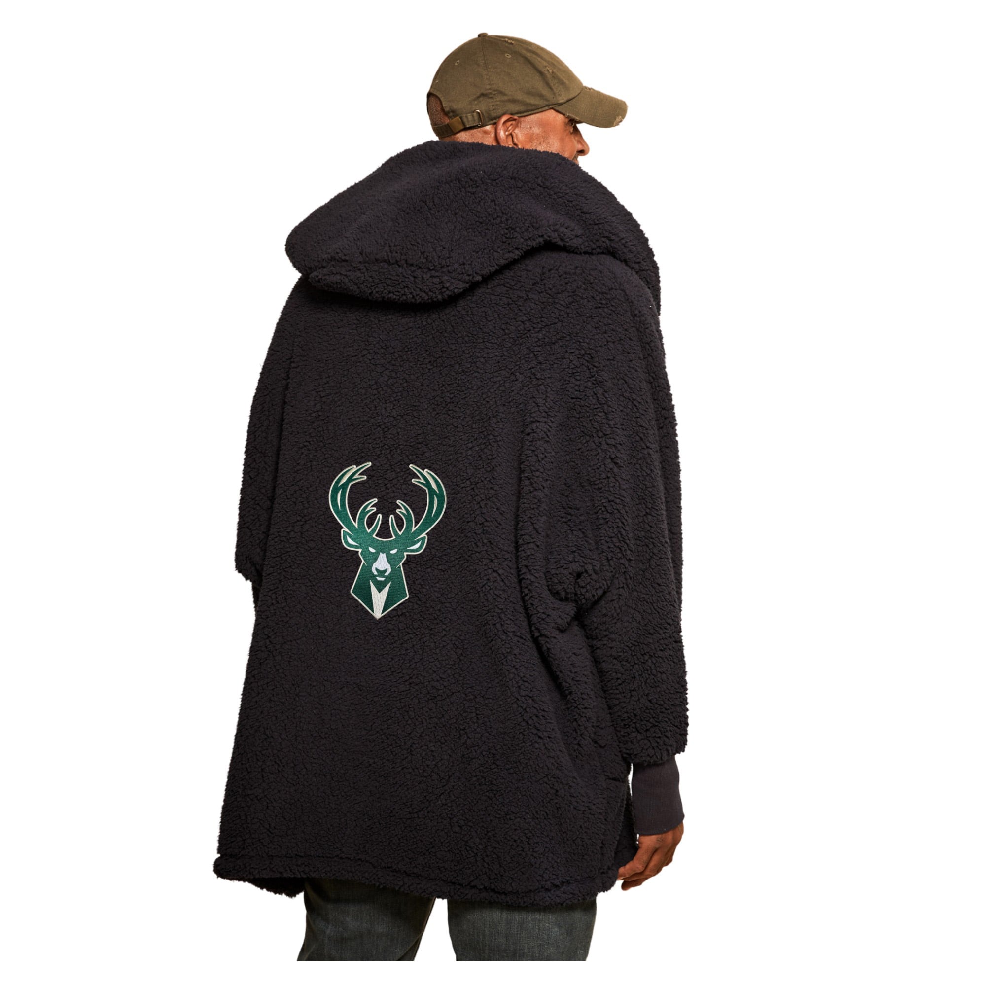 Unisex the Best Lounger World By Jill Martin Black Milwaukee Bucks Oversized Open-Front Hoodie Sweater