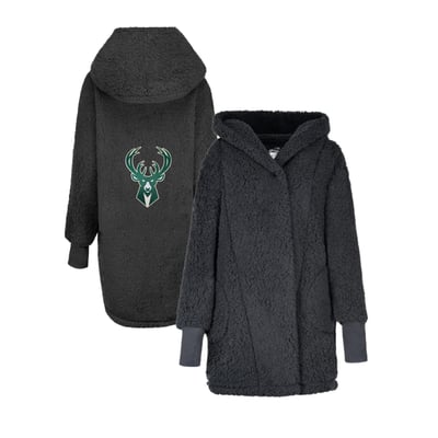 The Best Lounger in the World By Jill Martin Milwaukee Bucks Unisex Black Oversized Open-Front Hoodie Sweater