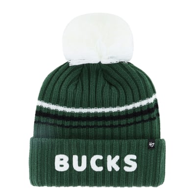 Bonnet en maille duveteuse à revers et pompon Milwaukee Bucks '47 pour femme - Vert chasseur