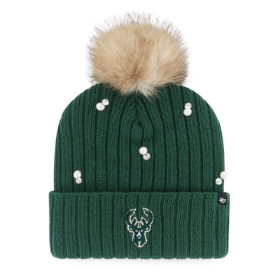 Bonnet en maille à revers perlé et pompon pour femme Milwaukee Bucks '47 - Vert chasseur