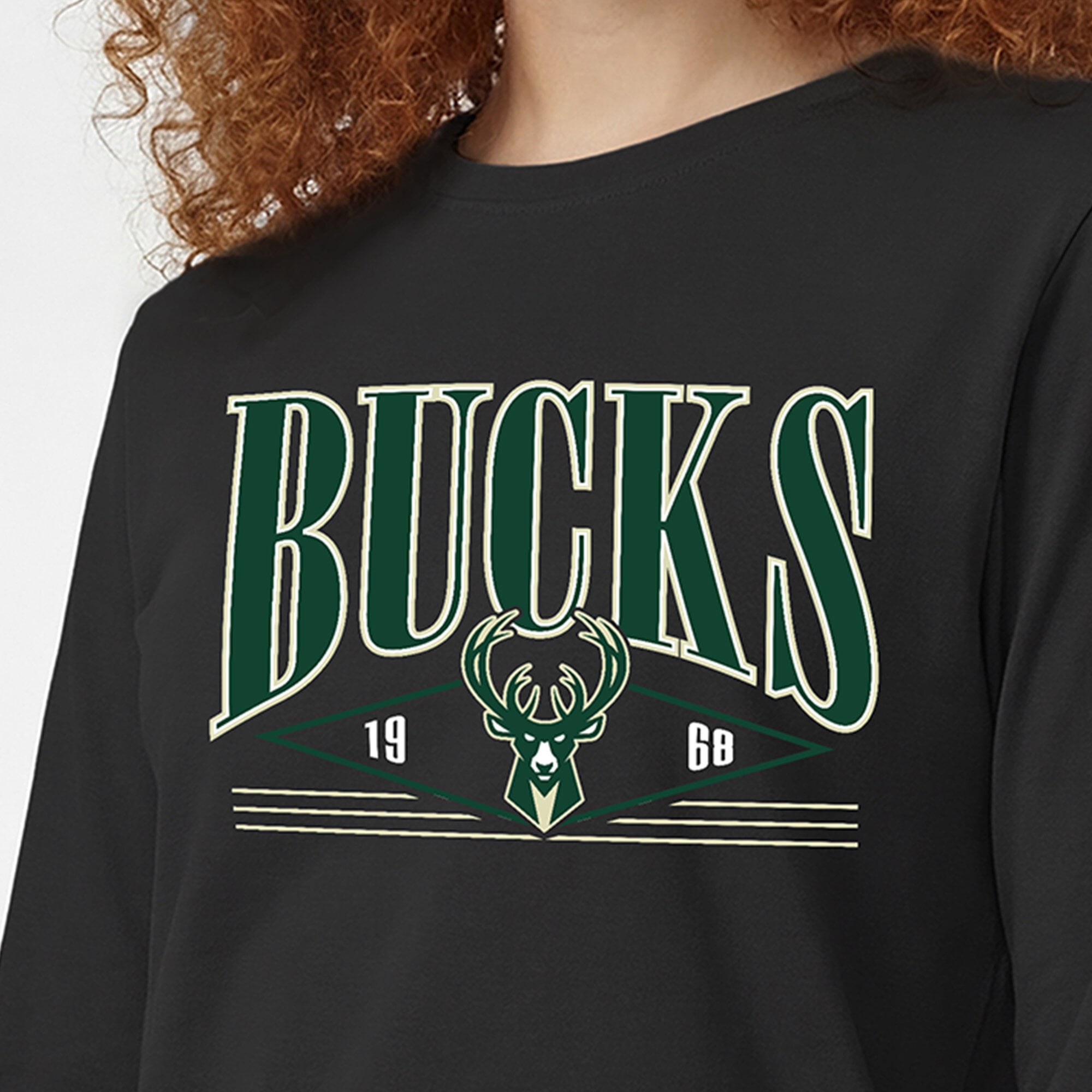 T-shirt à manches longues Champion noir Milwaukee Bucks pour femmes