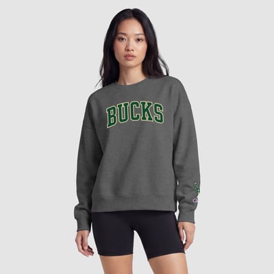  Milwaukee Bucks Champion Women's Contrast Crewneck Sweatshirt - Heather Gray