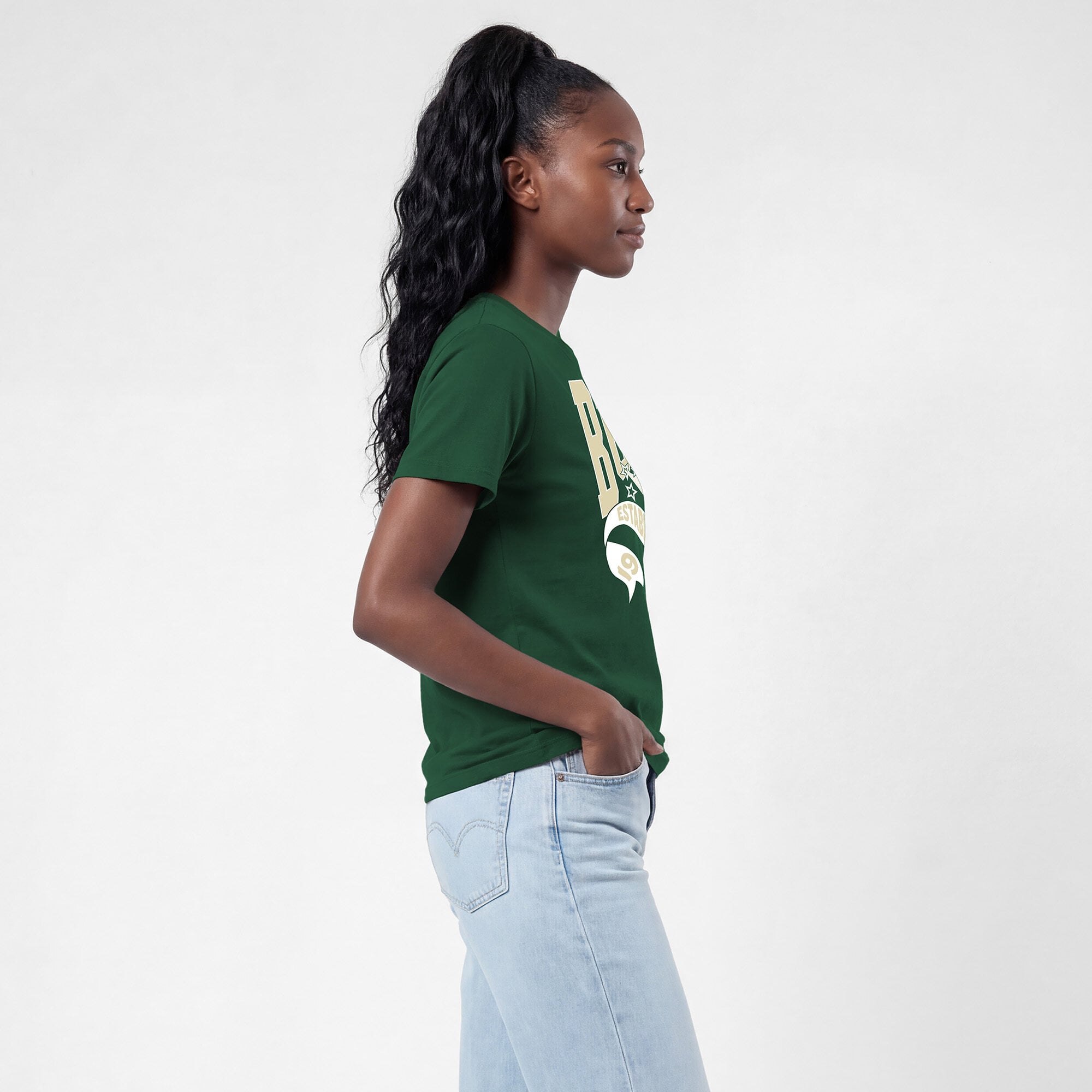 T-shirt Champion pour femmes, vert chasseur, Milwaukee Bucks, bannière