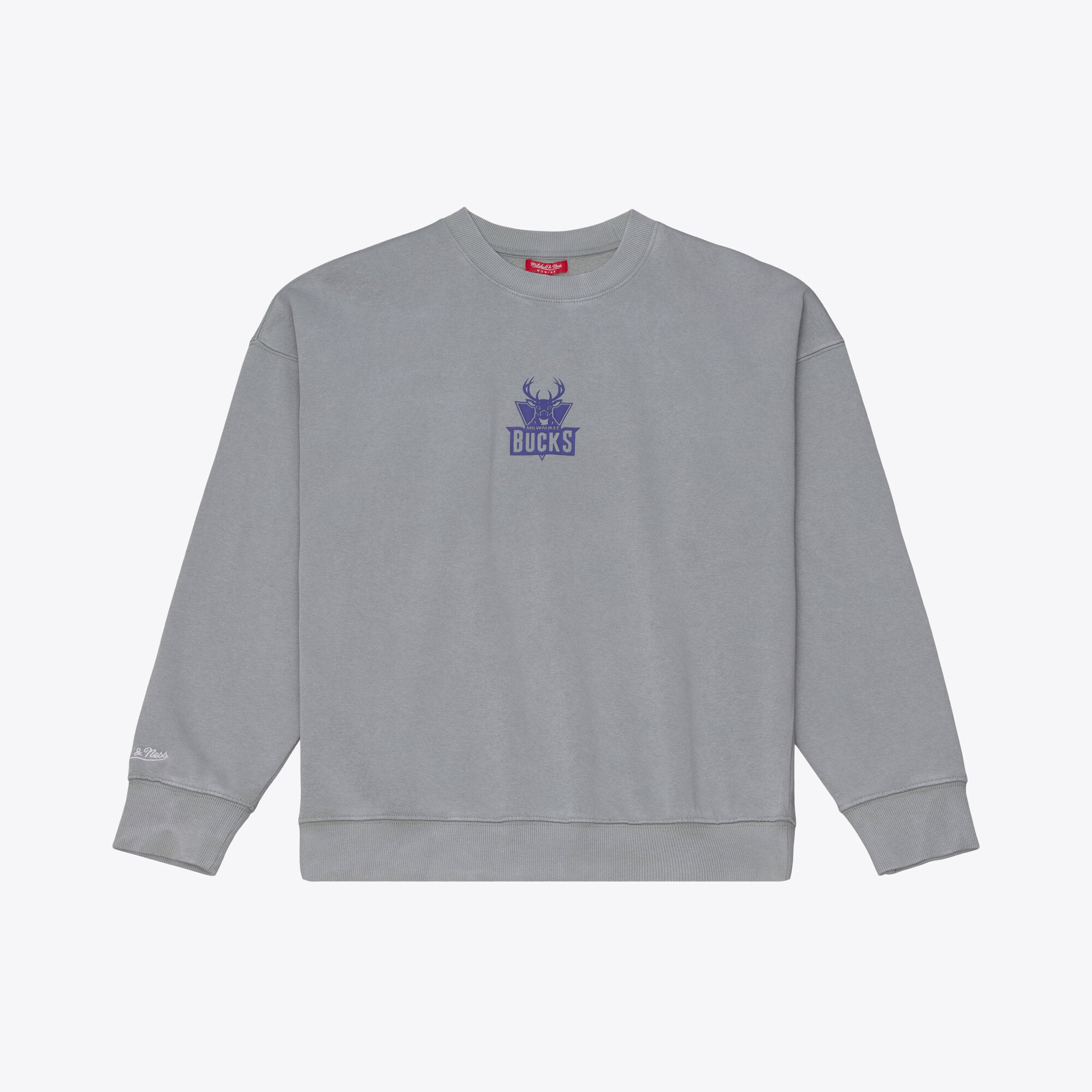Women's Mitchell & Ness Gray Milwaukee Bucks Core Essentials Micro Logo Fleece Sweatshirt