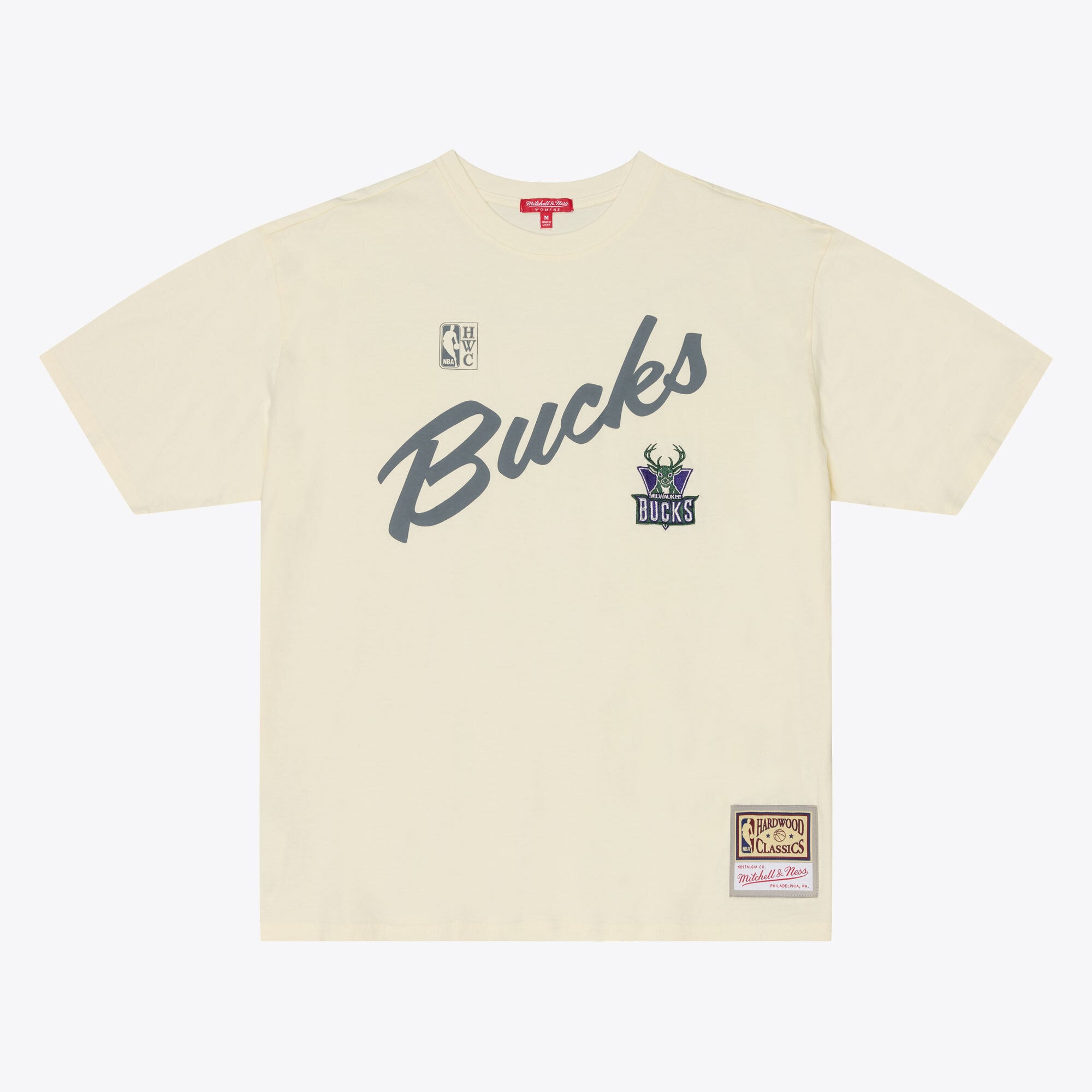 T-shirt Mitchell & Ness Oatmeal Milwaukee Bucks Heritage Hues pour femmes
