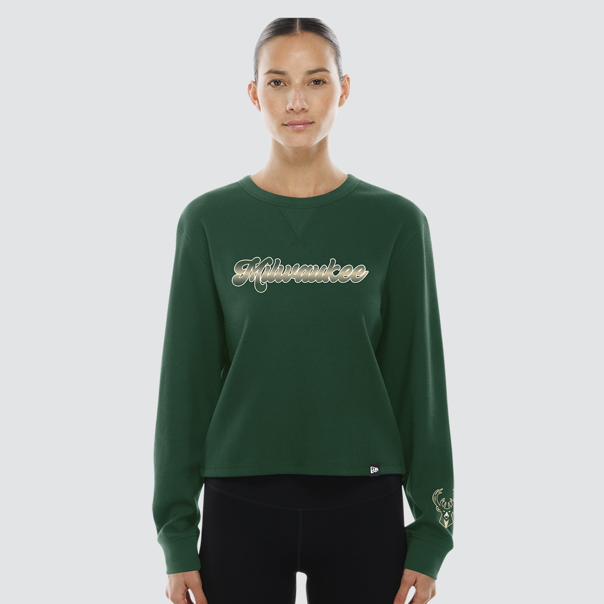 T-shirt thermique à manches longues New Era vert chasseur Milwaukee Bucks pour femme