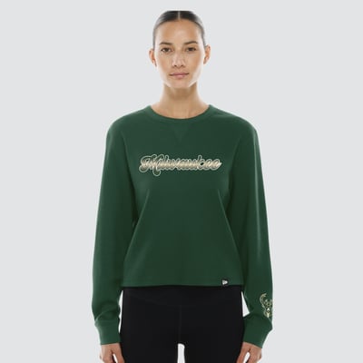 Milwaukee Bucks New Era Women's Micro Thermal Long Sleeve T-Shirt - Hunter Green