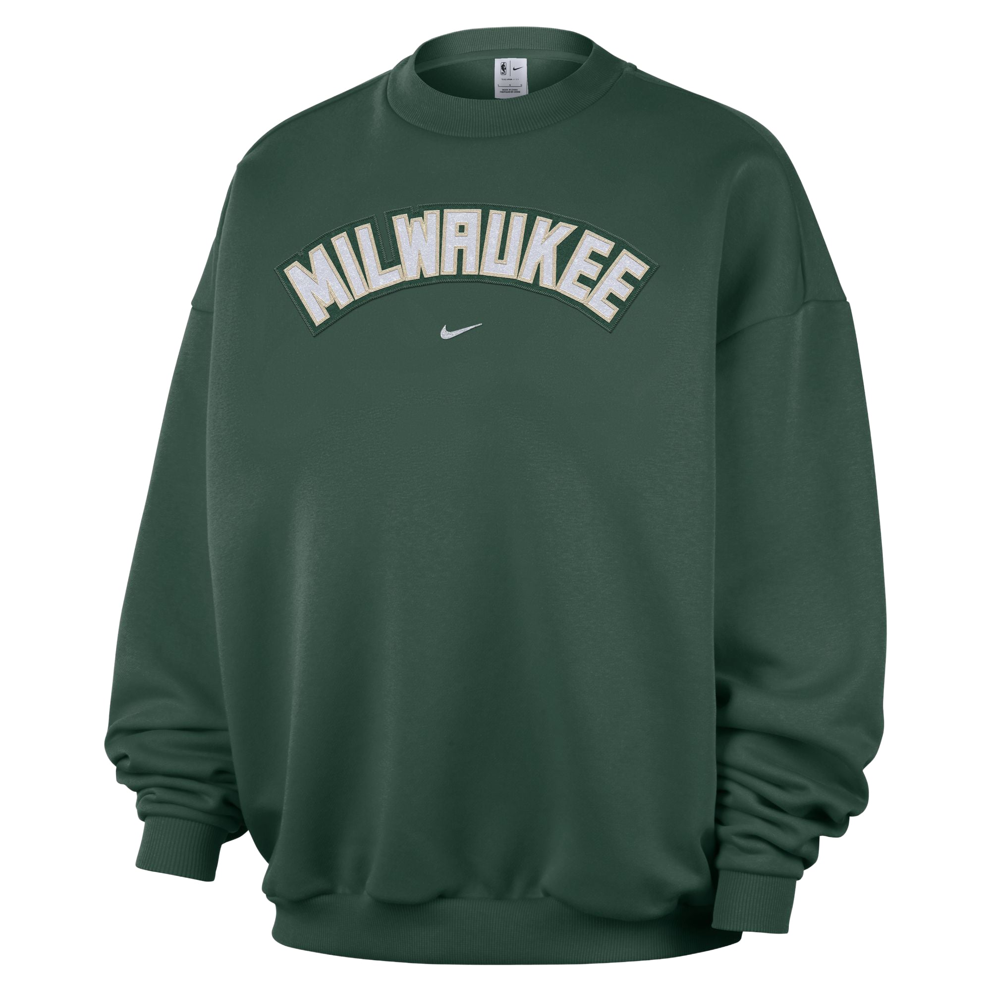 Women's Nike  Hunter Green Milwaukee Bucks Standard Issue Wordmark Fleece Crewneck Sweatshirt