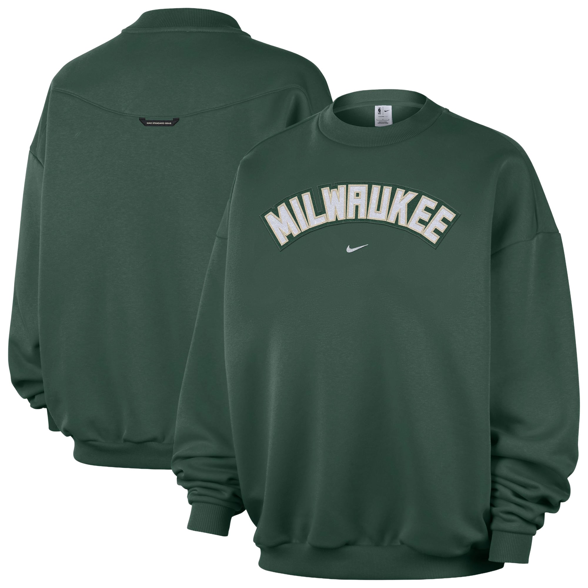Women's Nike Hunter Green Milwaukee Bucks Standard Issue Wordmark Fleece Crewneck Sweatshirt