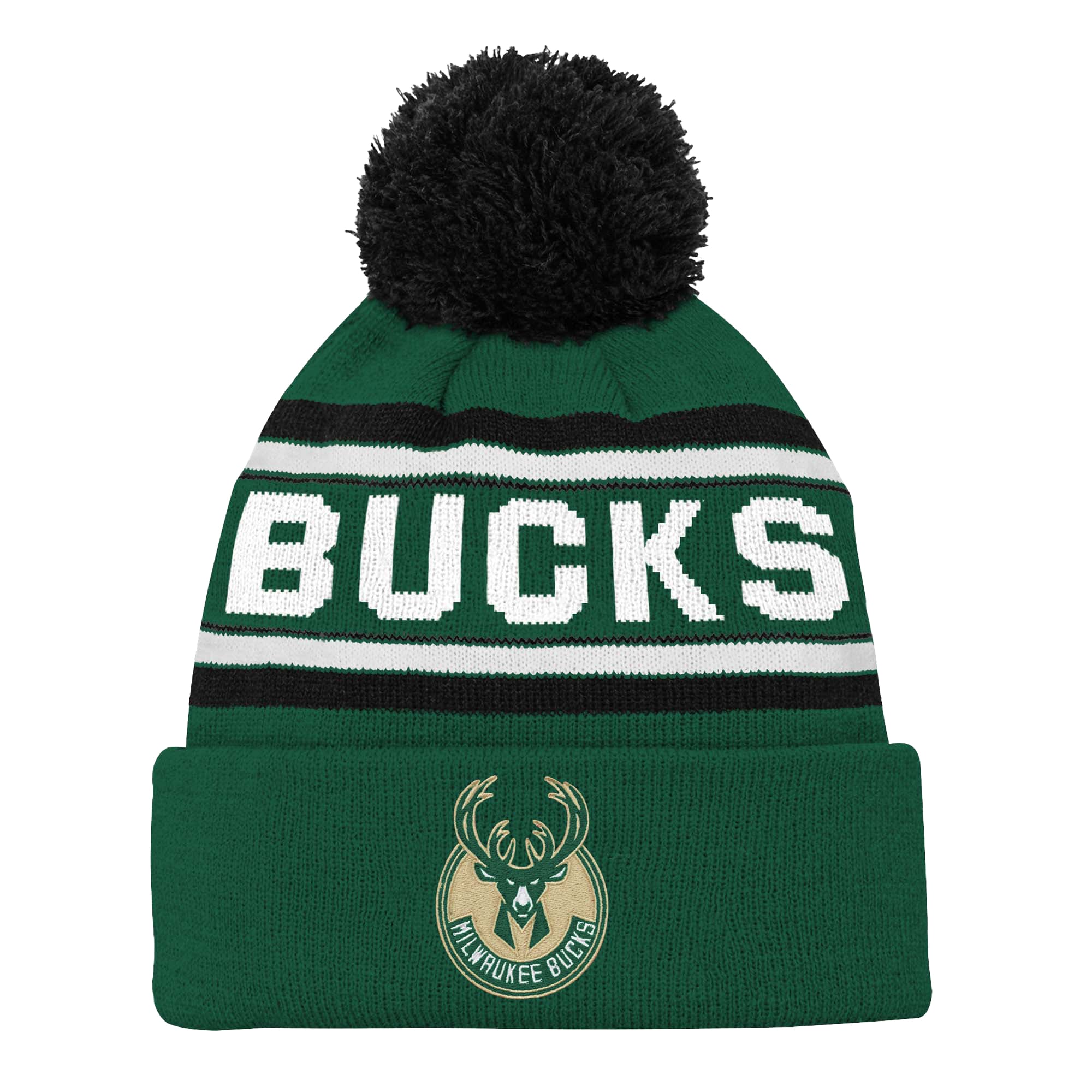 Bonnet en tricot à revers jacquard avec pompon pour jeunes Milwaukee Bucks Hunter Green