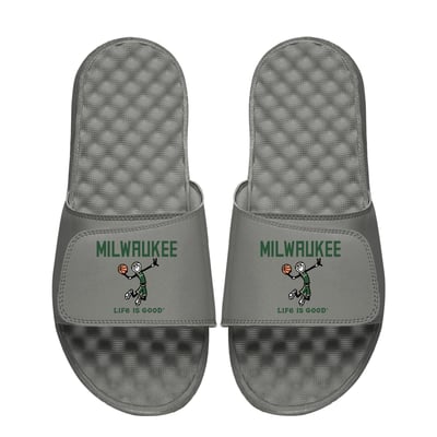  Milwaukee Bucks ISlide Youth Life Is Good Slide Sandals - Gray