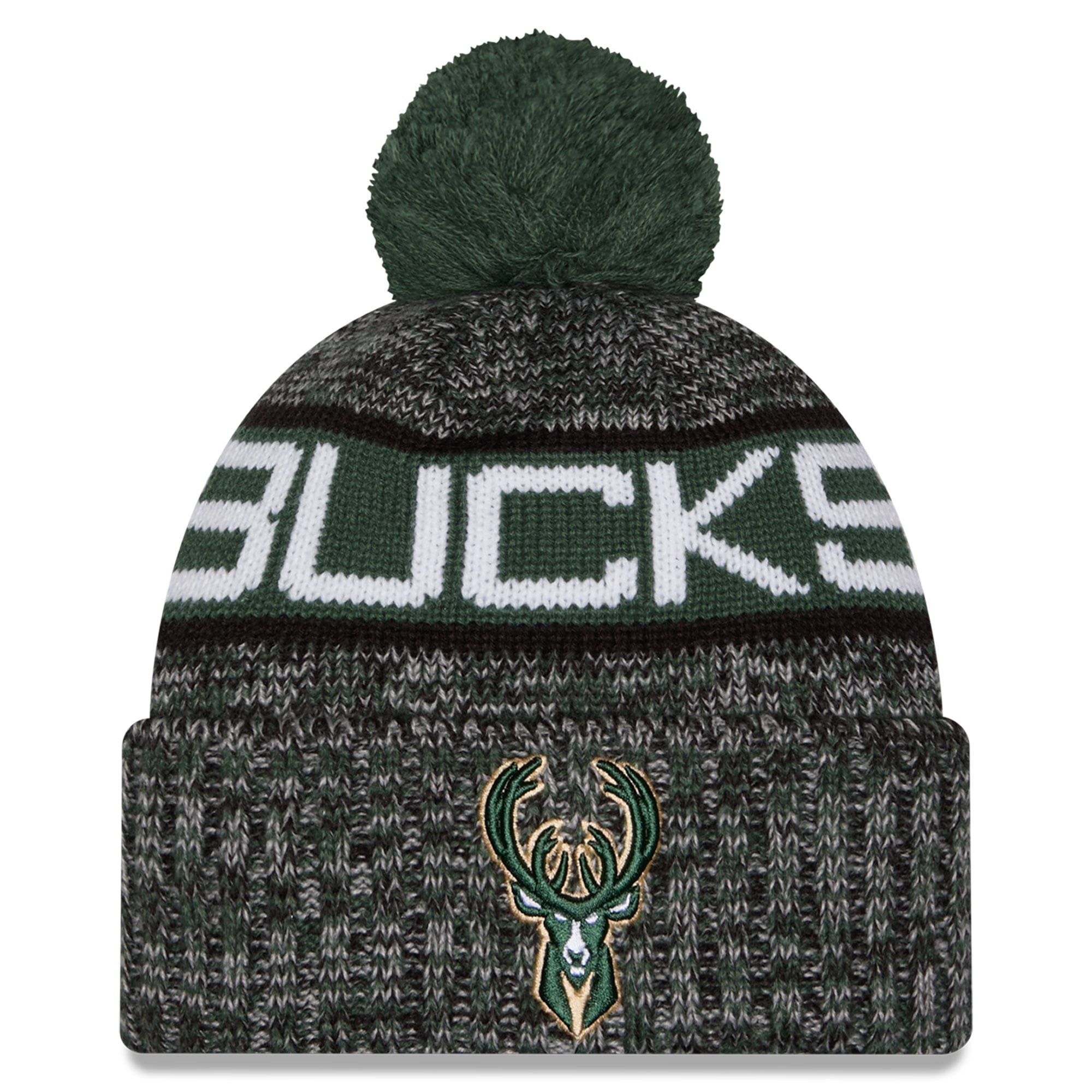 Bonnet New Era noir Milwaukee Bucks tricolore à revers et pompon pour enfant