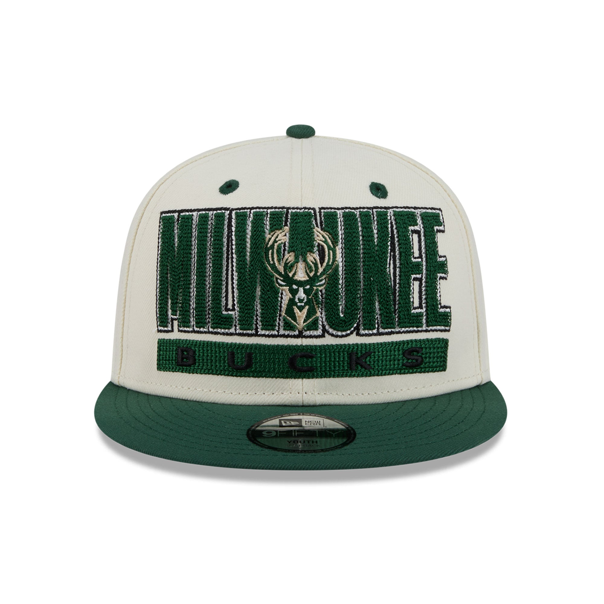 Youth New Era Cream/Hunter Green Milwaukee Bucks Classic 9FIFTY Snapback Hat