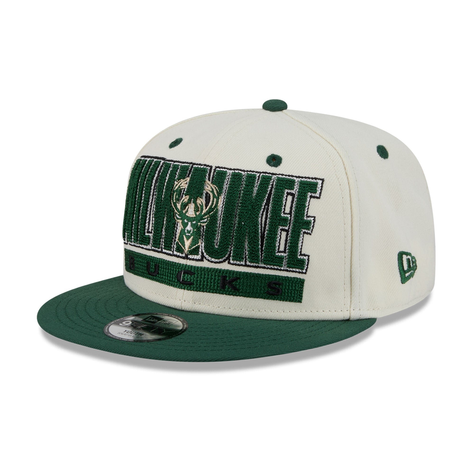 Youth New Era Cream/Hunter Green Milwaukee Bucks Classic 9FIFTY Snapback Hat