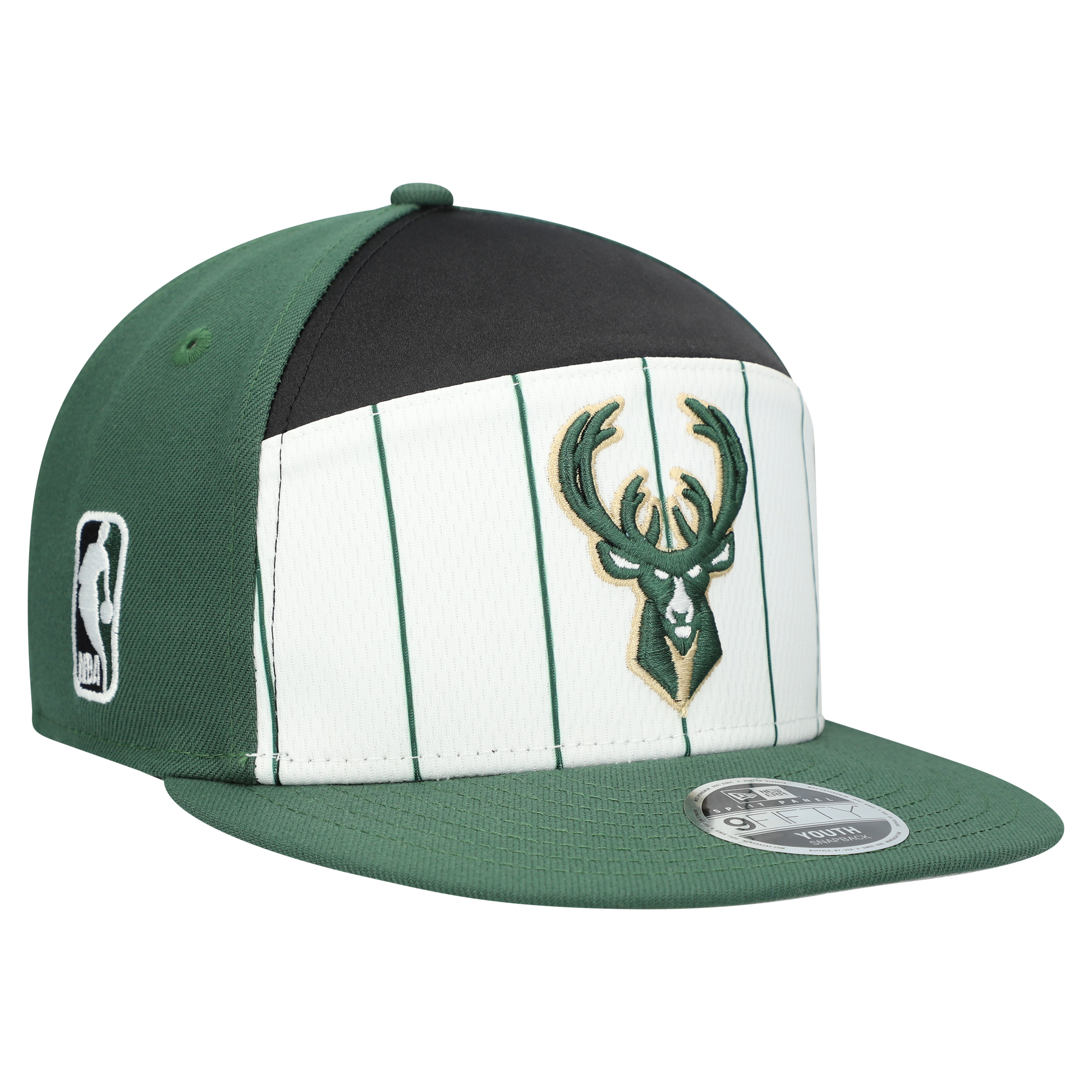 Youth New Era White/Hunter Green Milwaukee Bucks 2025 NBA Tip Off Split Panel 9FIFTY Snapback Hat