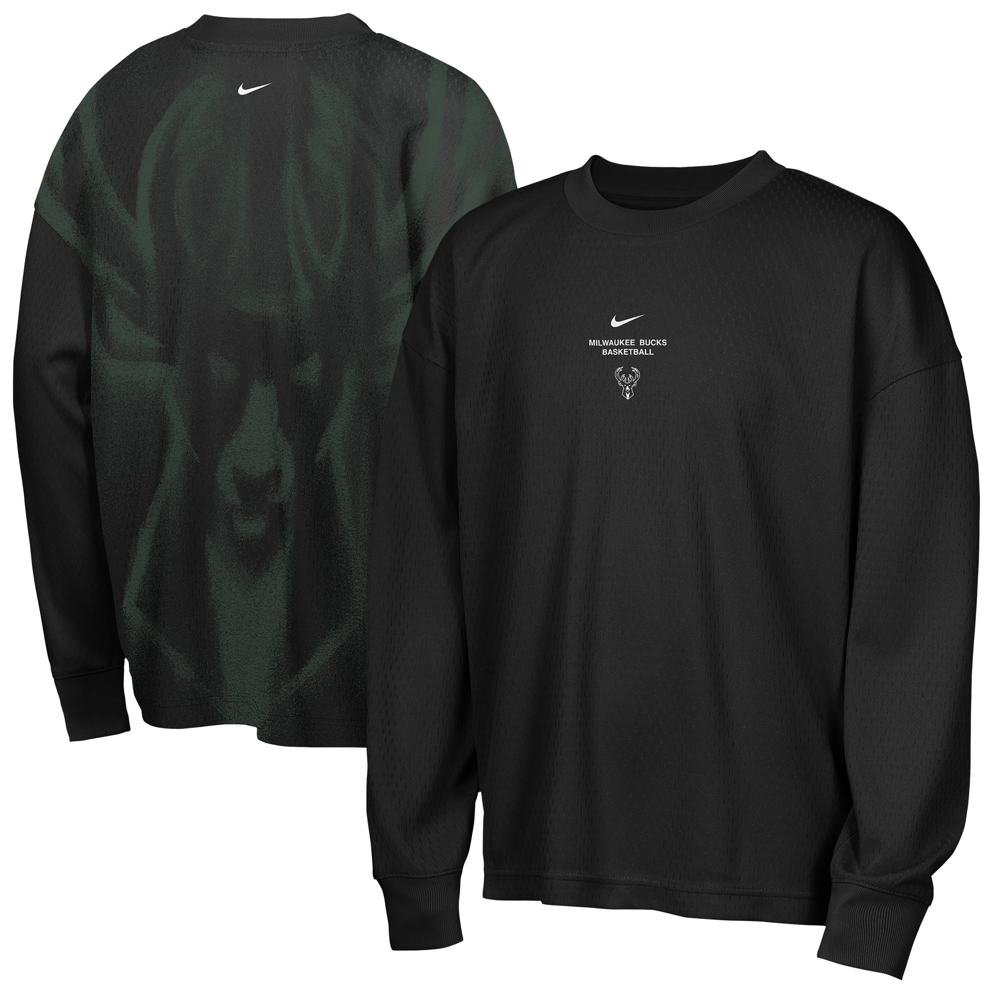 T-shirt à manches longues Nike noir Milwaukee Bucks 2026 Standard Issue pour jeunes, performance avant-match