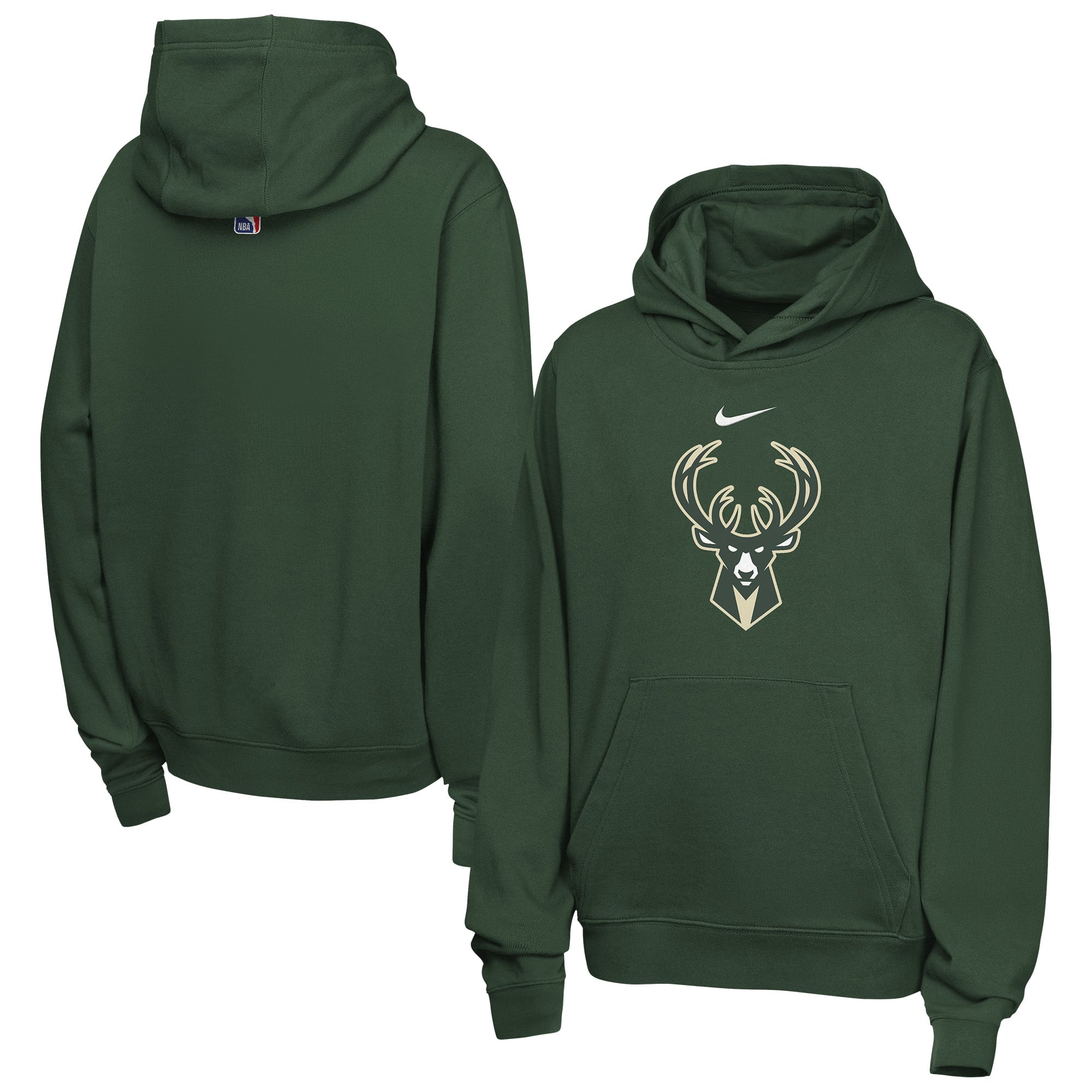 Sweat à capuche Nike pour enfant, vert chasseur, Milwaukee Bucks, logo essentiel