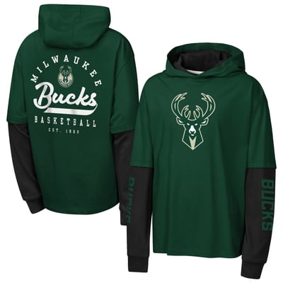 Milwaukee Bucks Outerstuff Youth Double Nickel Oversized Faux 2fer Hooded T-Shirt - Green
