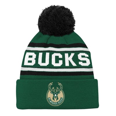  Milwaukee Bucks Outerstuff Youth Backboard Jacquard Cuffed Knit Hat with Pom - Hunter Green