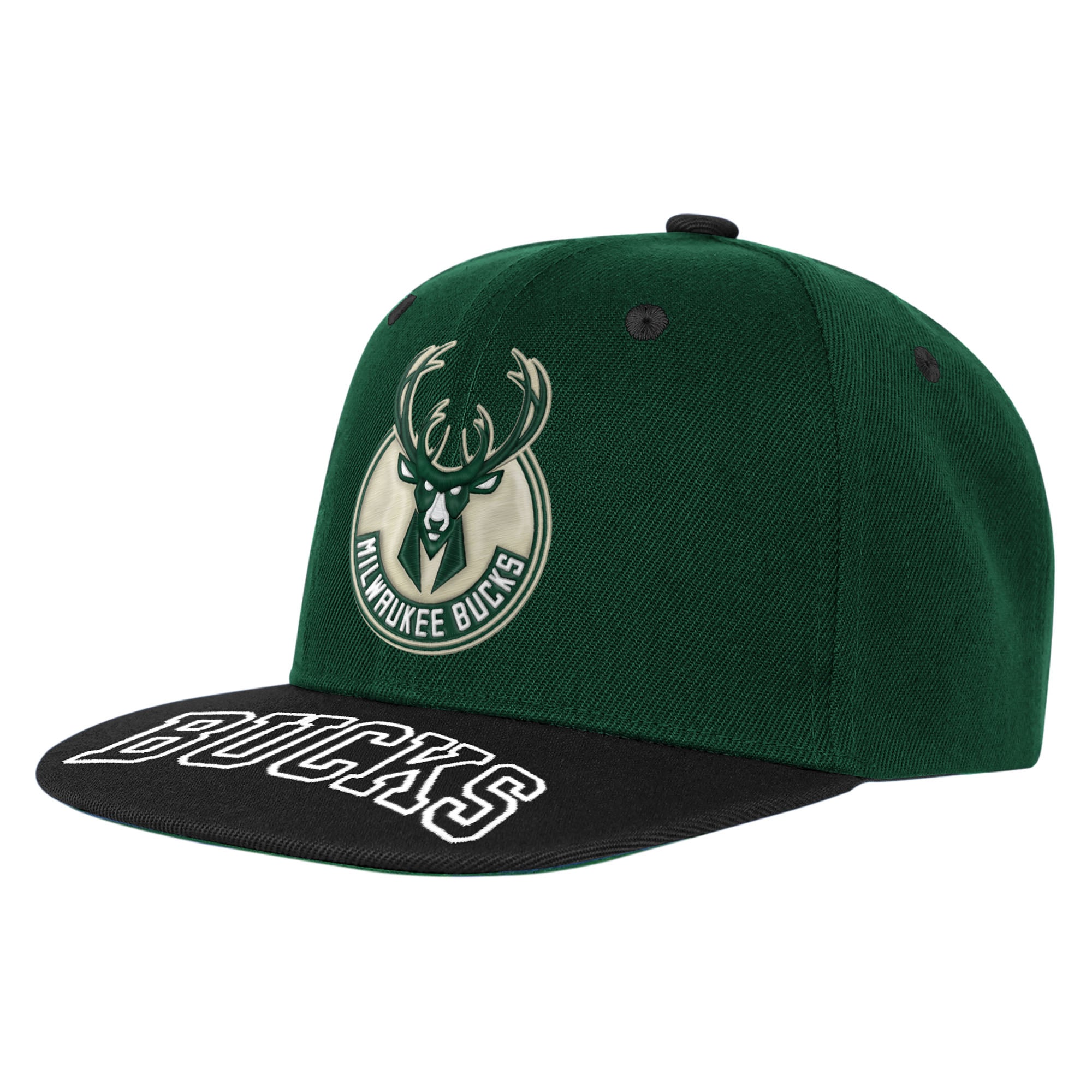 Youth Milwaukee Bucks Outerstuff Hunter Green/Black Two-Tone Snapback Hat