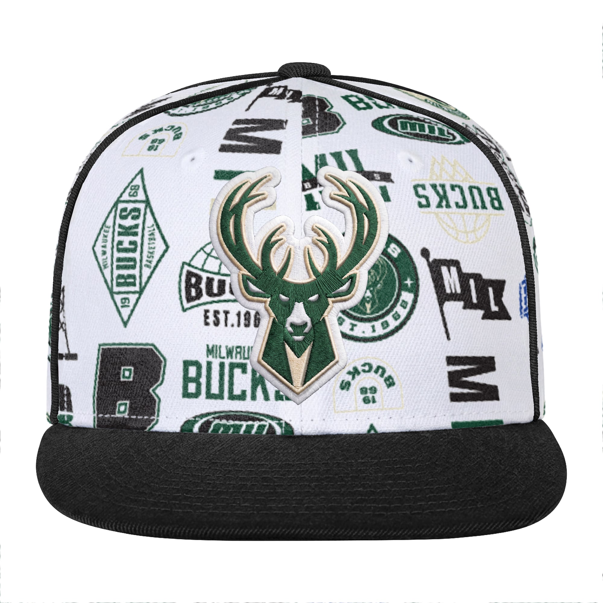 Casquette snapback blanche Youth Outerstuff Milwaukee Bucks avec logo Piped Up