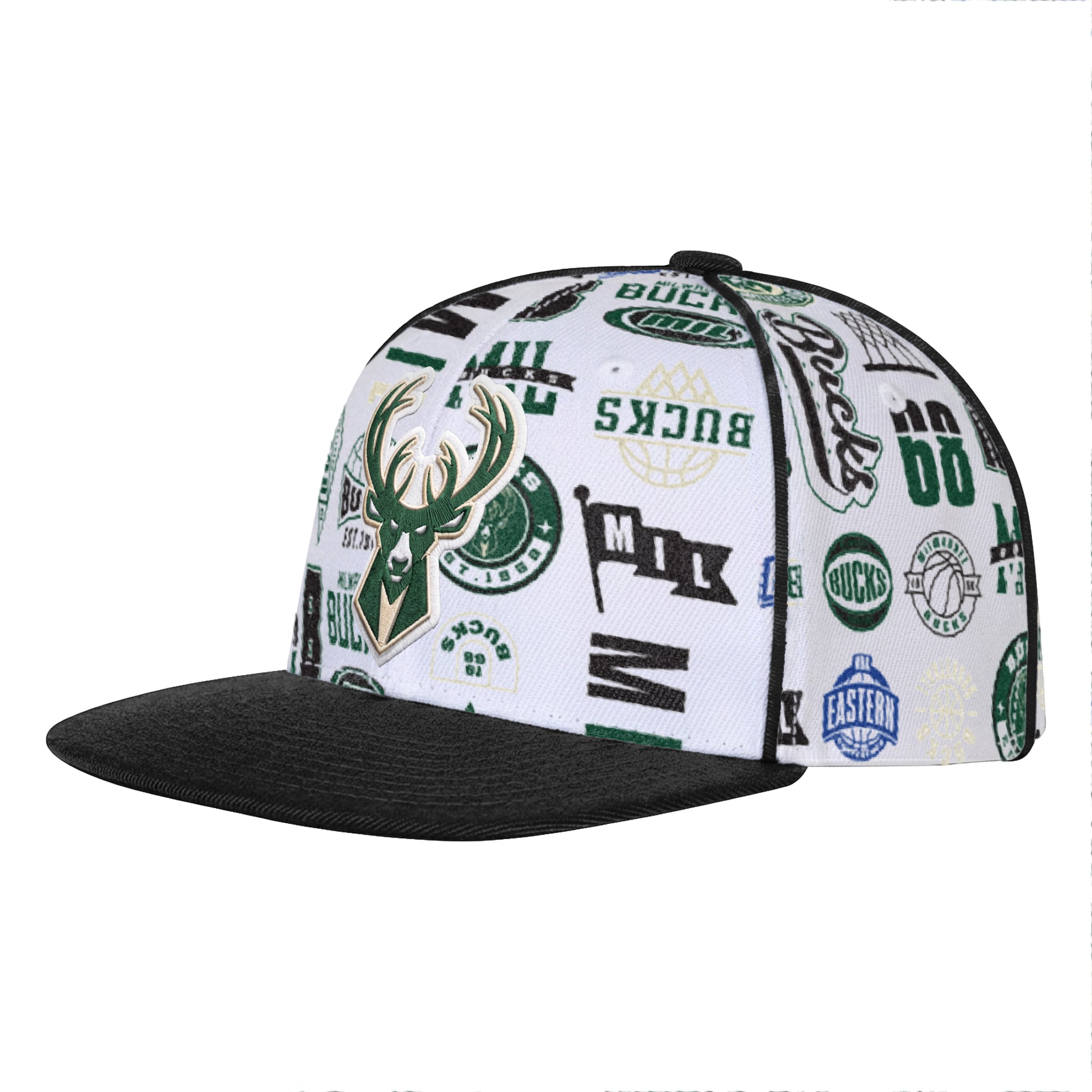 Casquette snapback blanche Youth Outerstuff Milwaukee Bucks avec logo Piped Up