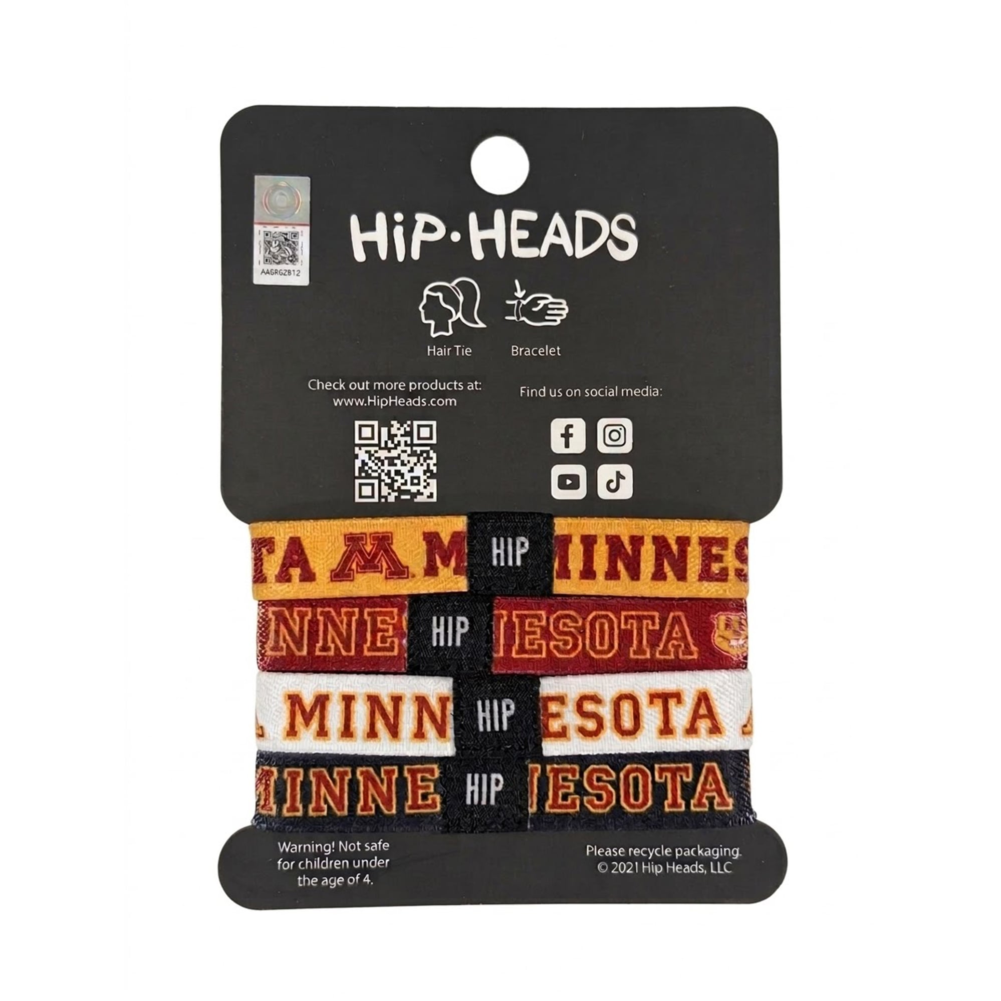 Hip Heads Minnesota Golden Gophers - Lot de quatre bracelets élastiques à cheveux