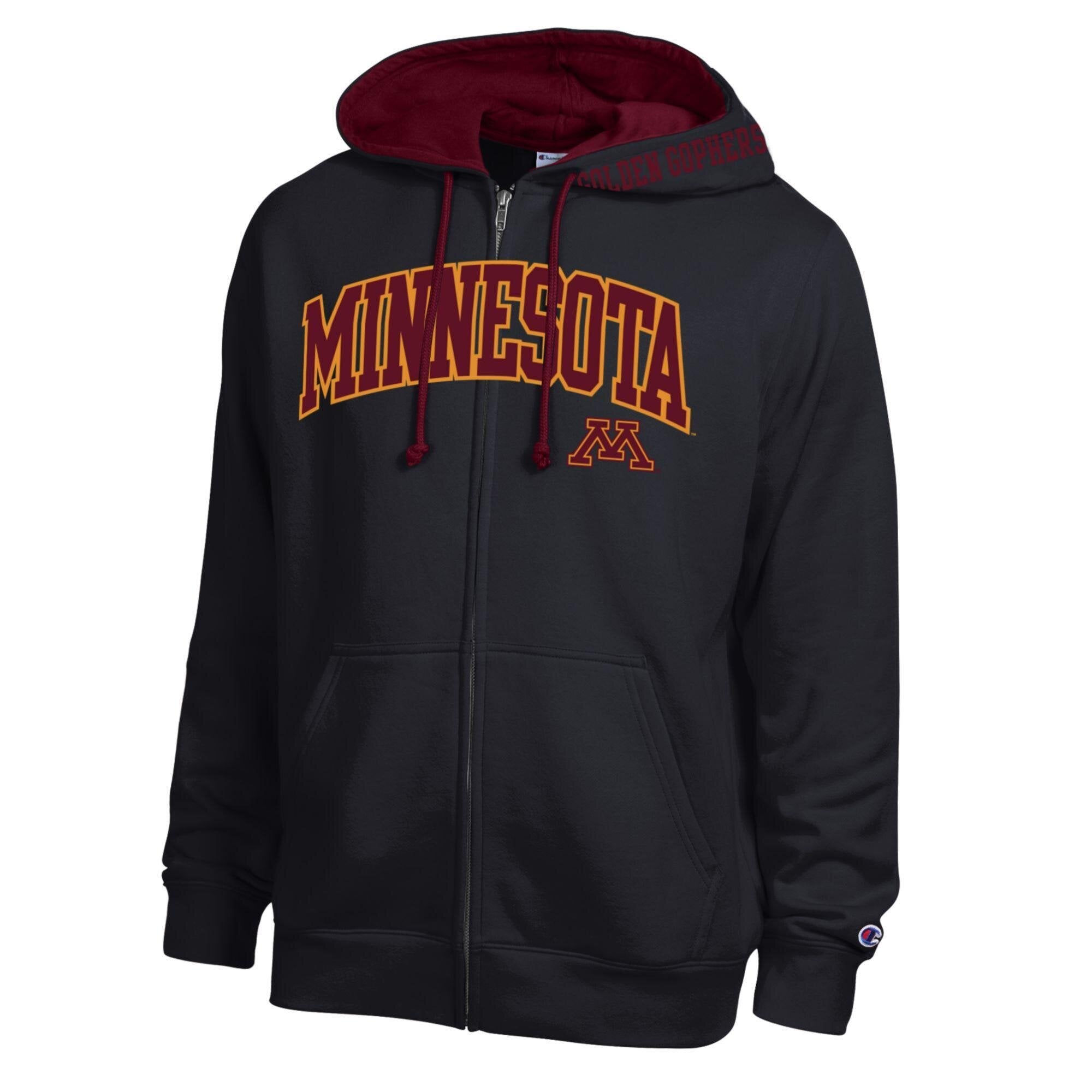 Sweat à capuche zippé en polaire Champion noir Minnesota Golden Gophers avec logo Arch pour homme
