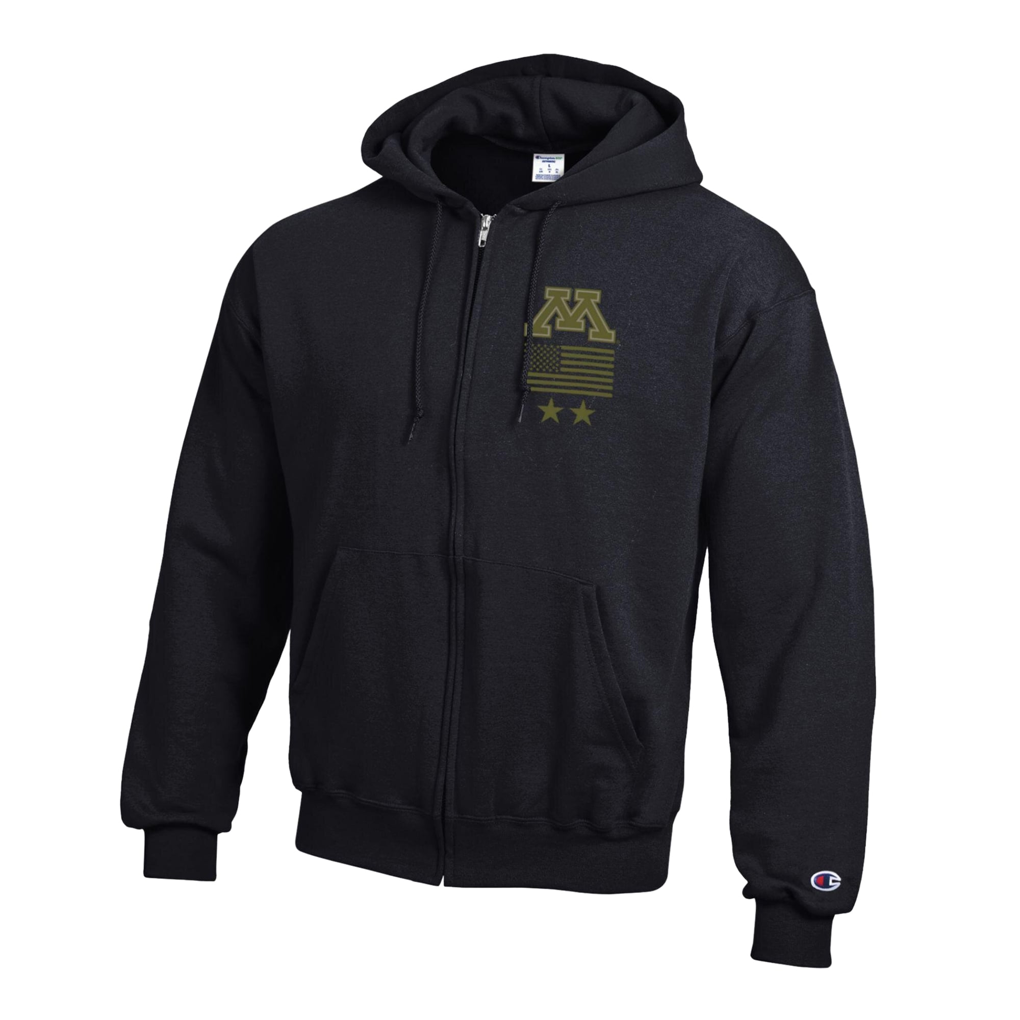 Men's Champion Black Minnesota Golden Gophers Operation Hat Trick Flag Powerblend Fleece Full-Zip Hoodie
