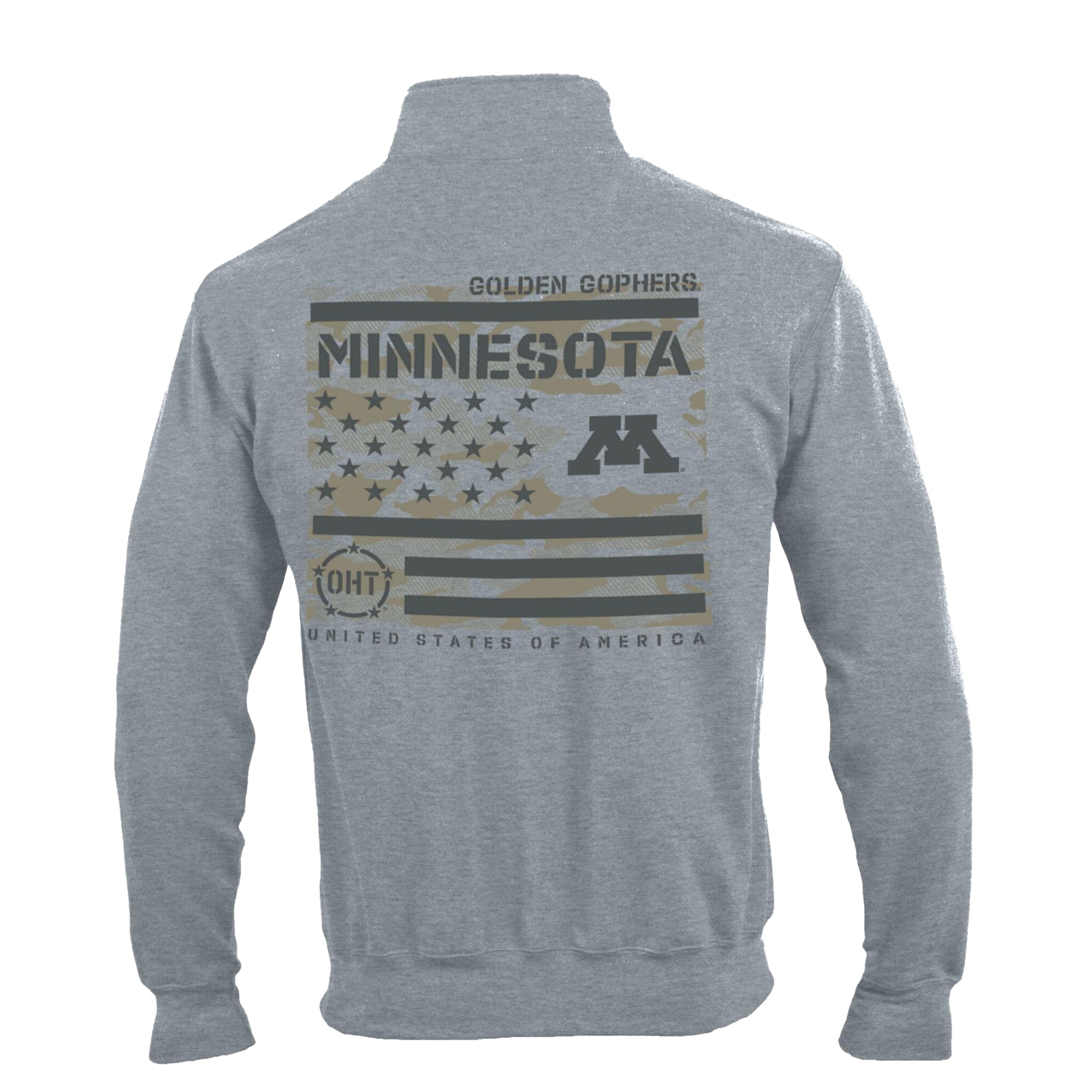 Pull-over à col zippé Champion pour homme, gris chiné, Minnesota Golden Gophers, drapeau Operation Hat Trick, en polaire Powerblend.