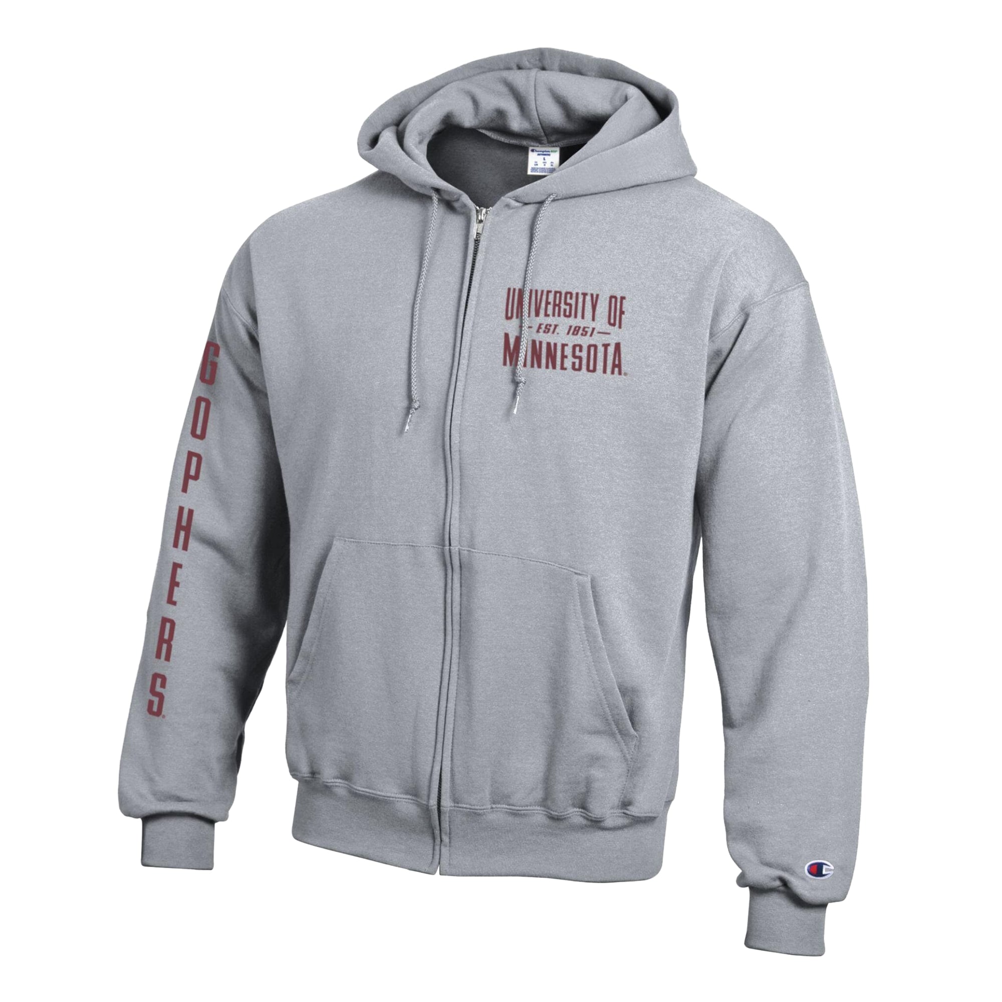 Men's Champion Heather Gray Minnesota Golden Gophers Varsity Powerblend Full-Zip Fleece Hoodie