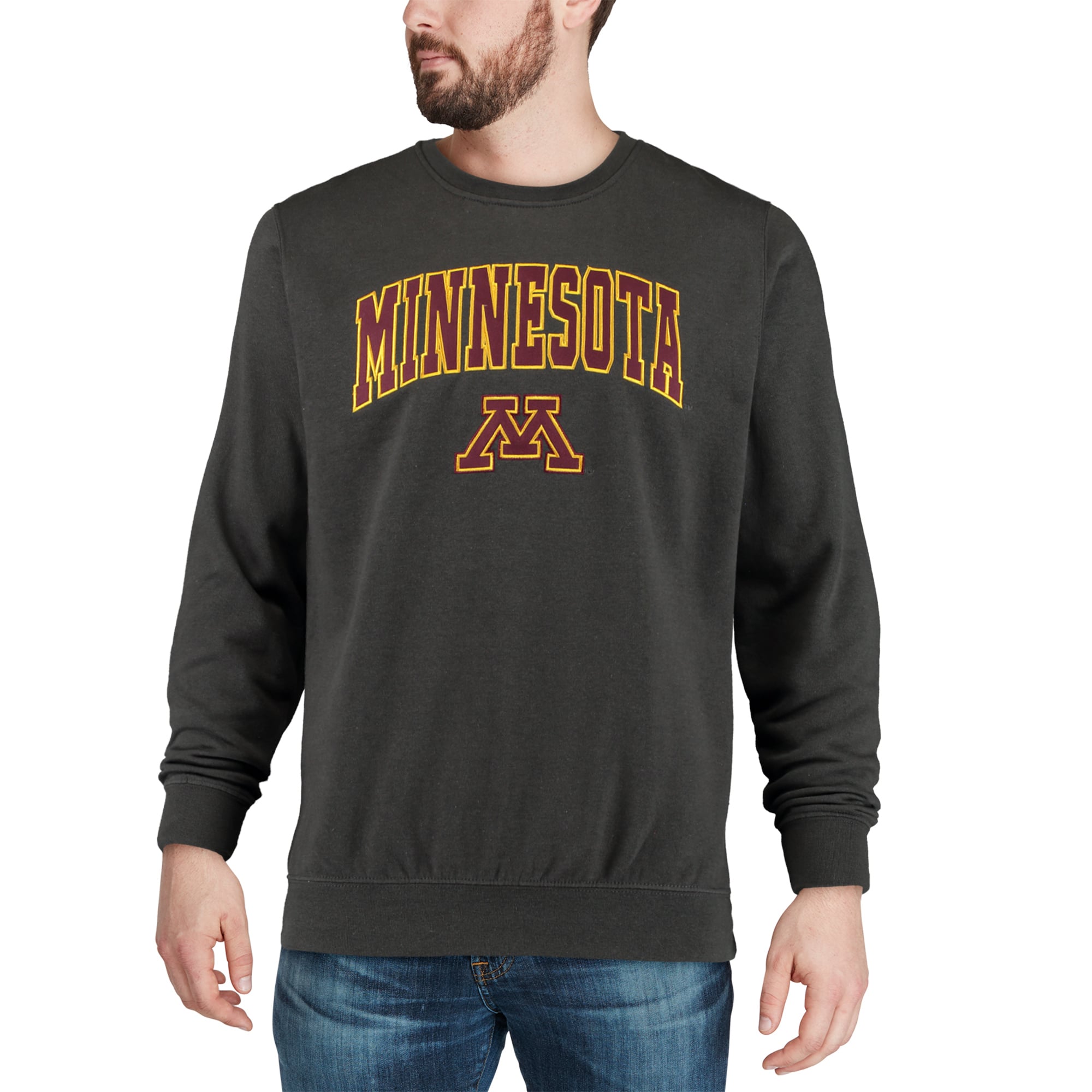 Men's Colosseum Heather Gray Minnesota Golden Gophers Arch & Logo Crew Neck Sweatshirt