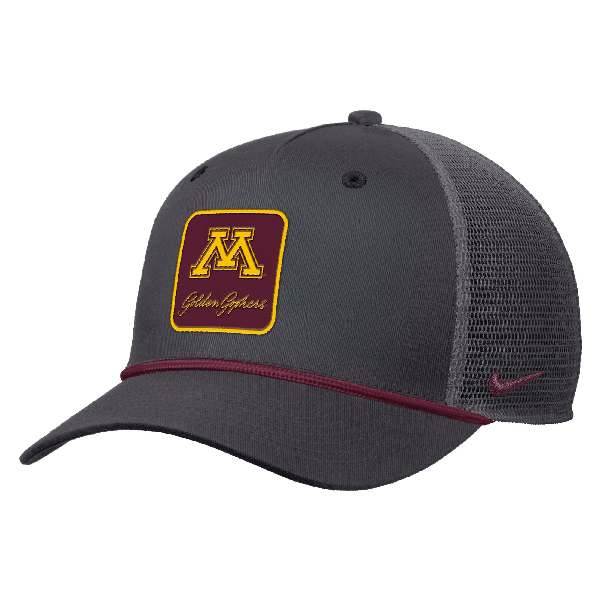 Casquette trucker ajustable Nike pour homme, anthracite, Minnesota Golden Gophers, logo Primetime, inscription Script Rise Rope