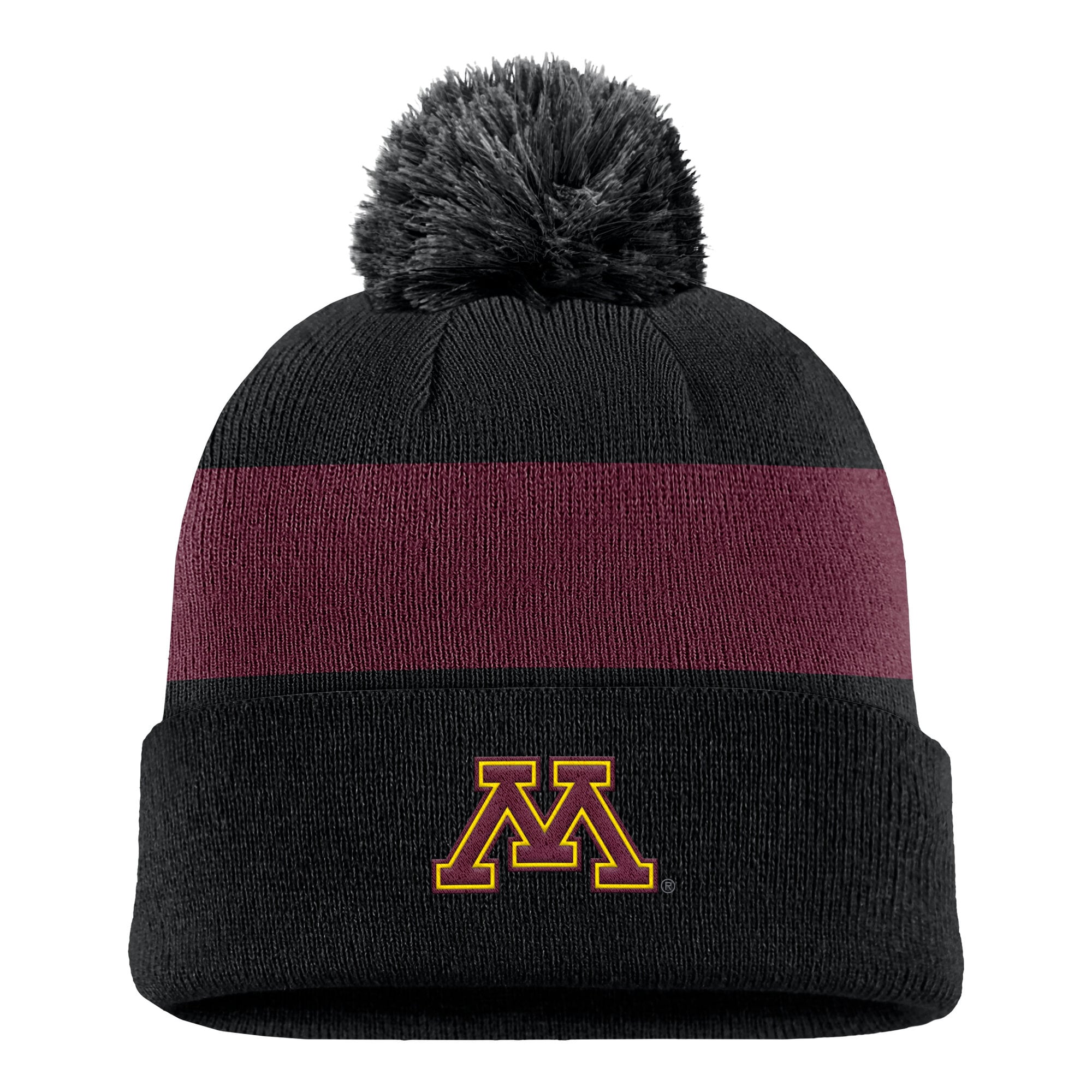 Bonnet à rayures et logo Nike Primetime pour homme, noir, Minnesota Golden Gophers, avec pompon
