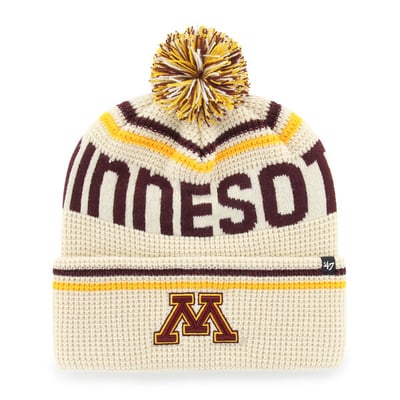 Minnesota Golden Gophers '47 Unisex Quattrle Waffle Cuffed Knit Hat with Pom - Cream