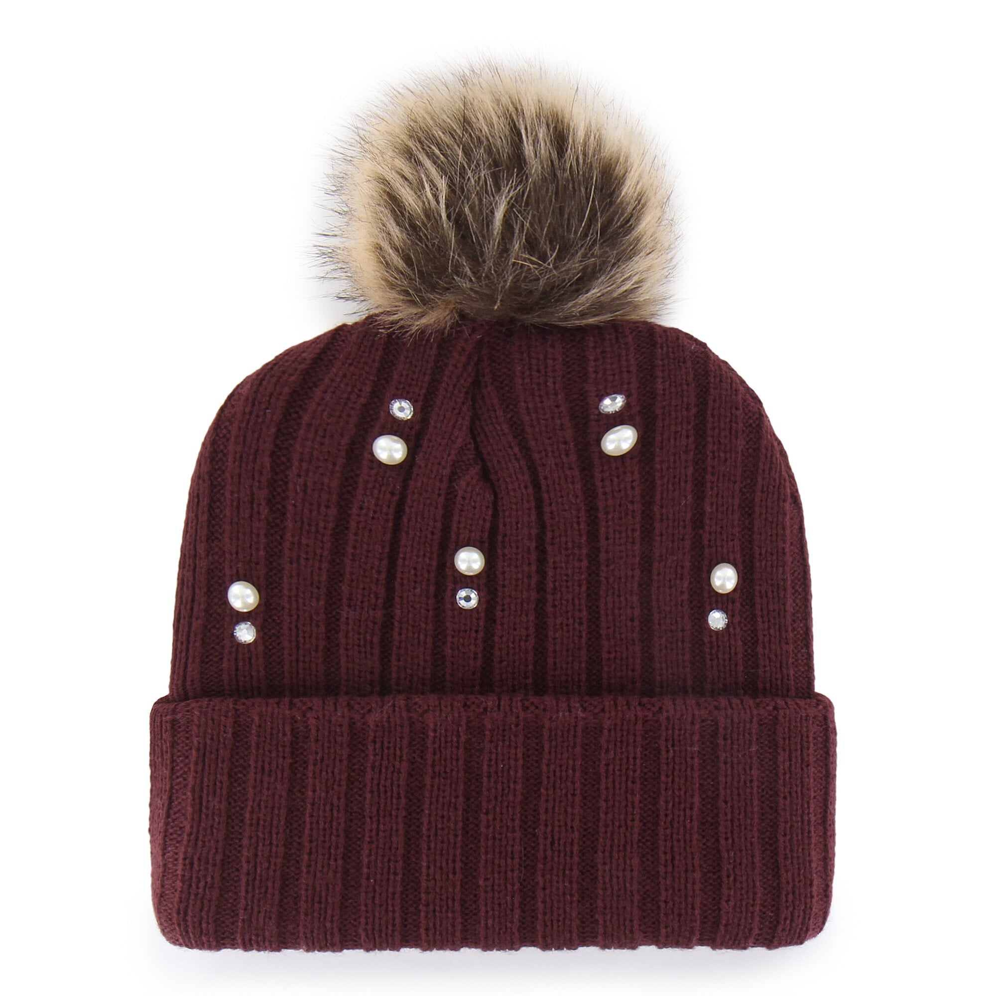 Bonnet en maille de fourrure nacrée « 47 » pour femme, modèle « Minnesota Golden Gophers », couleur bordeaux, avec pompon