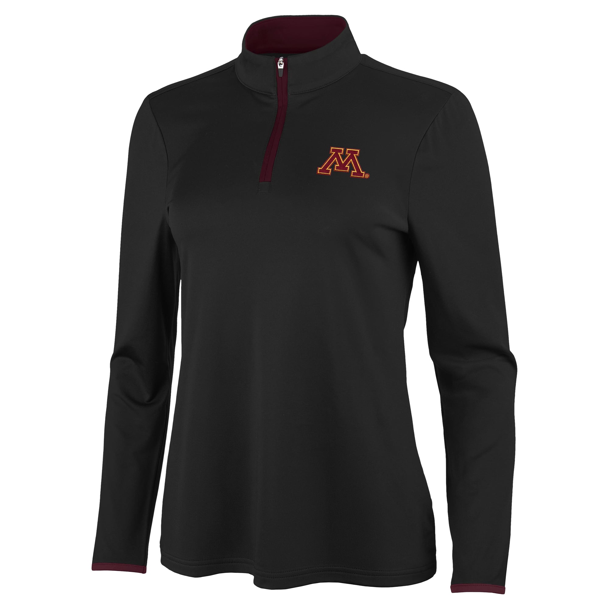 Pull à col zippé Antigua noir/bordeaux Minnesota Golden Gophers pour femme