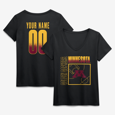 Minnesota Golden Gophers Women's Home Court Pop Personalized Any Name & Number V-Neck T-Shirt - Black