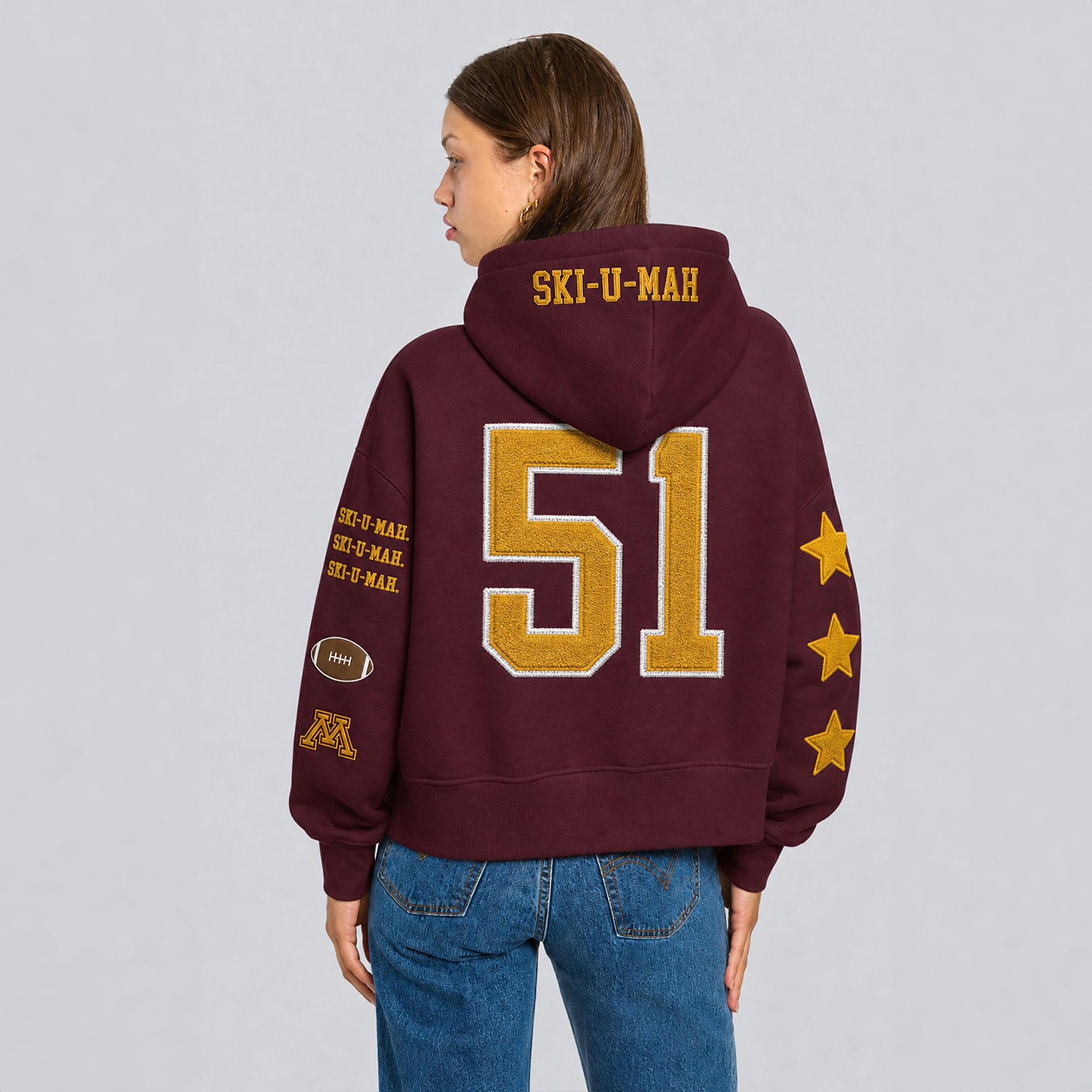 Sweat à capuche court Hype and Vice bordeaux Minnesota Golden Gophers pour femmes